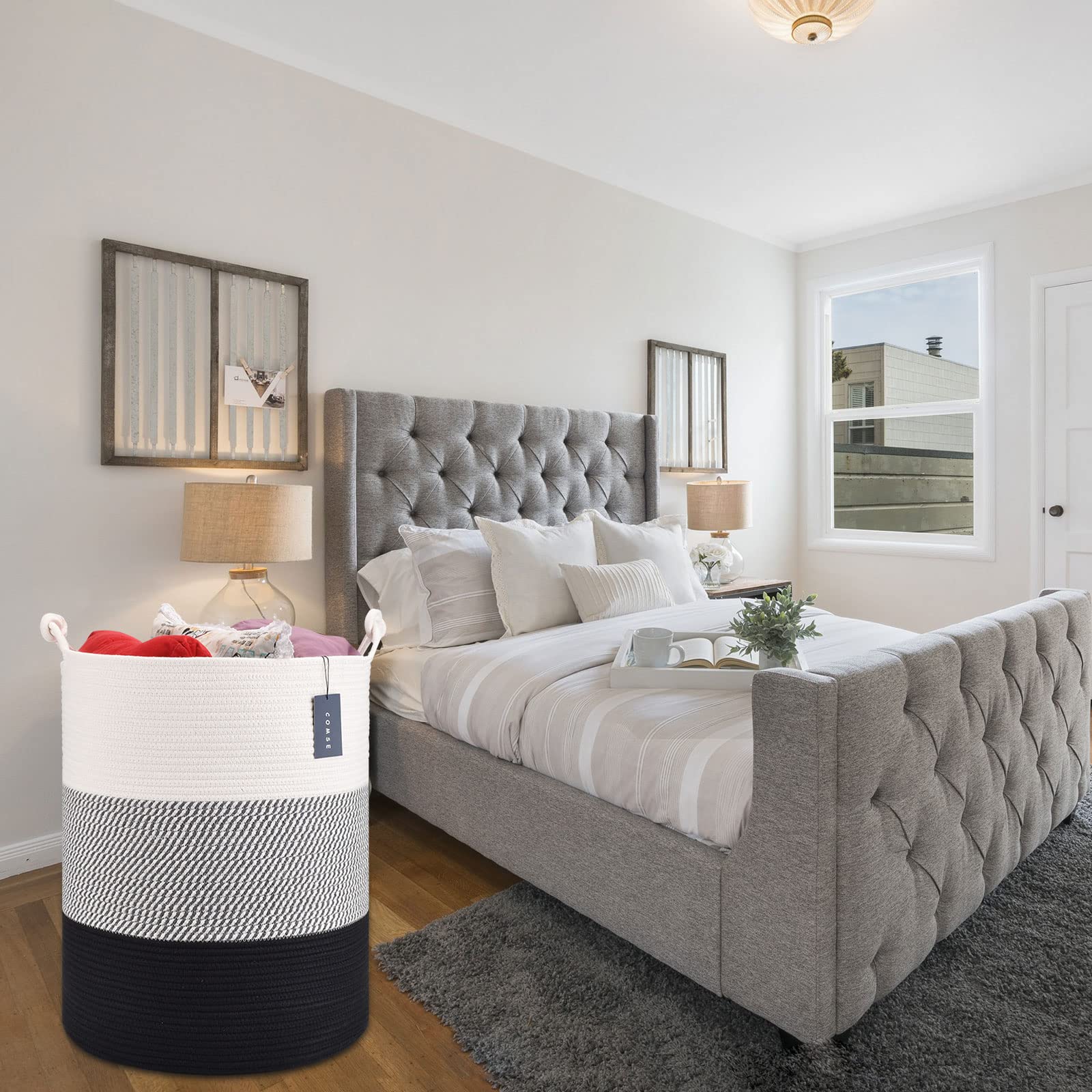 COMSE neutral color storage blends into living room decor