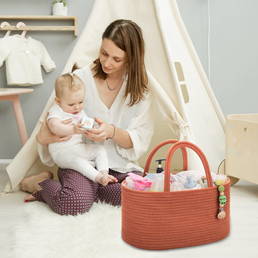 COMSE nursery basket with multi-compartment neatly separates diapers and wipes.