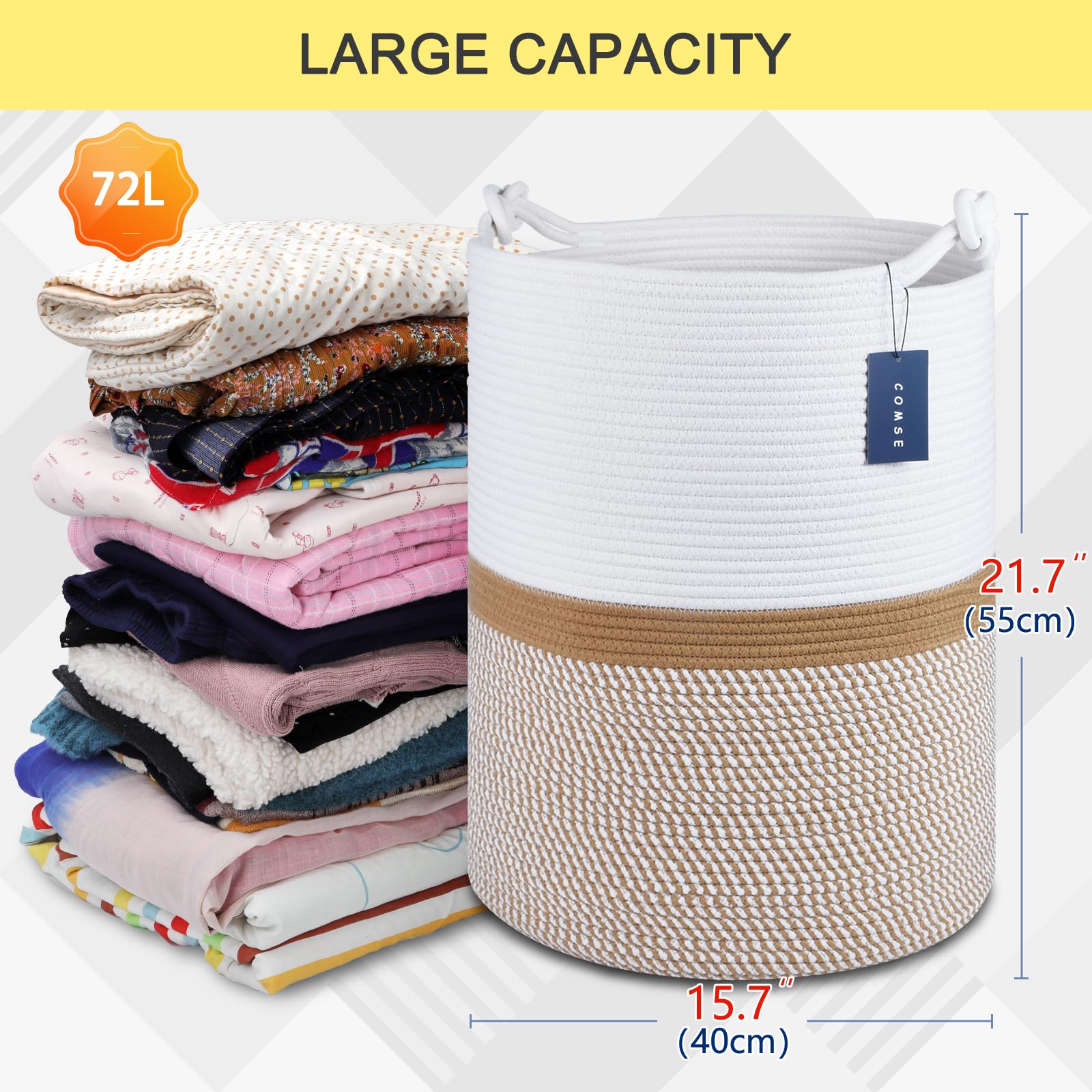 COMSE nursery hamper with blankets neatly organized, perfect for a tidy playroom.