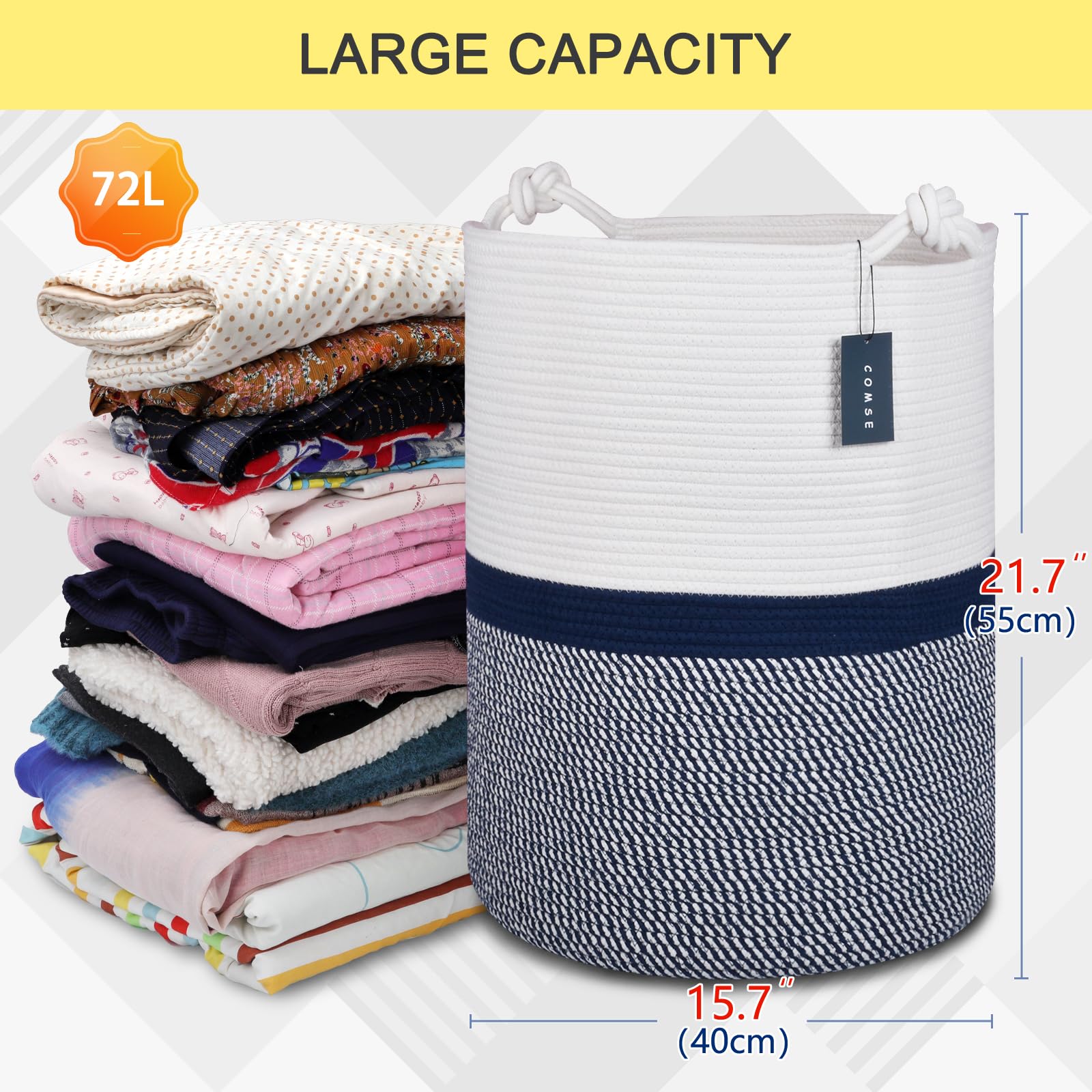 COMSE Nursery Hamper in white and navy complements modern nursery decor.