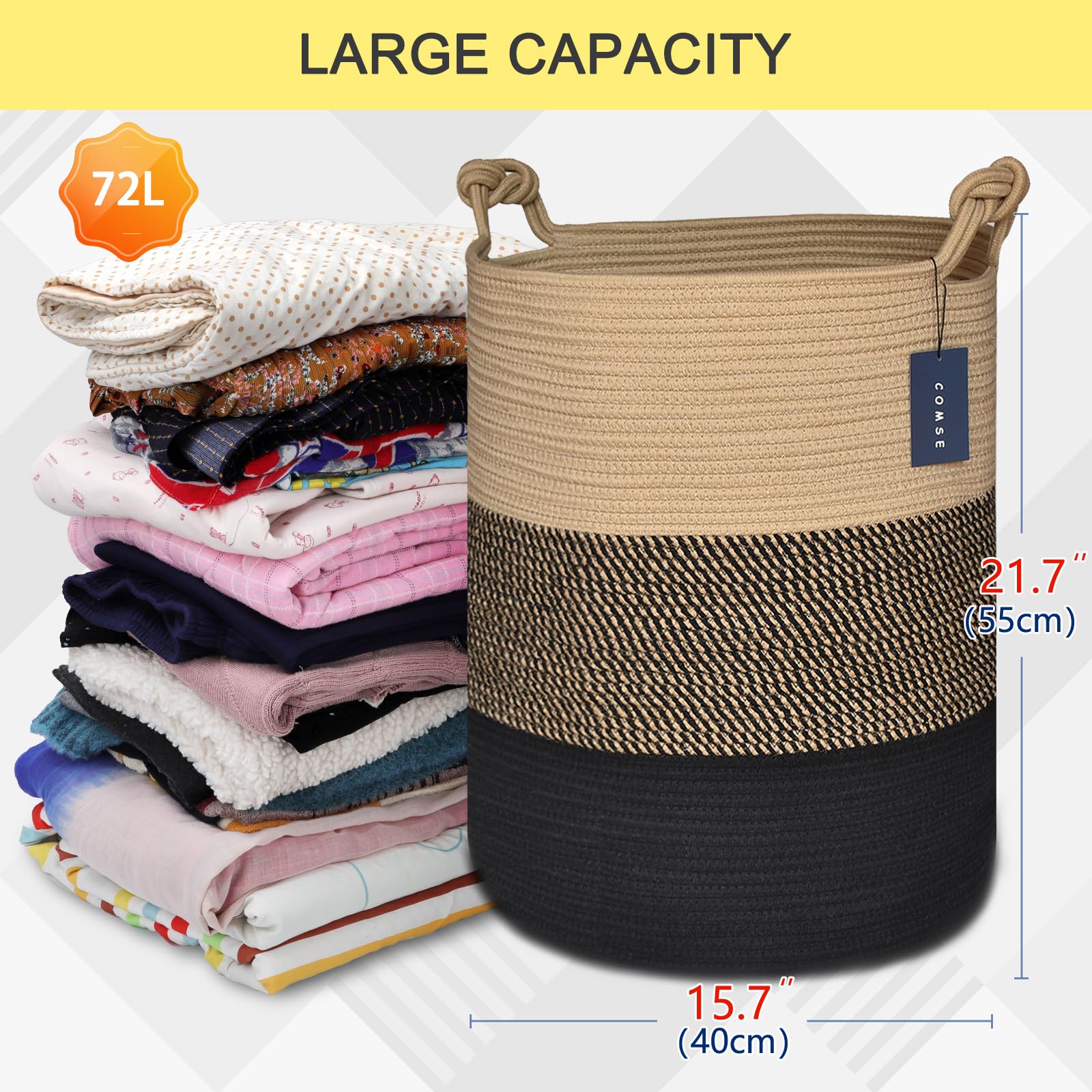 COMSE nursery storage basket with durable handles for quick laundry trips