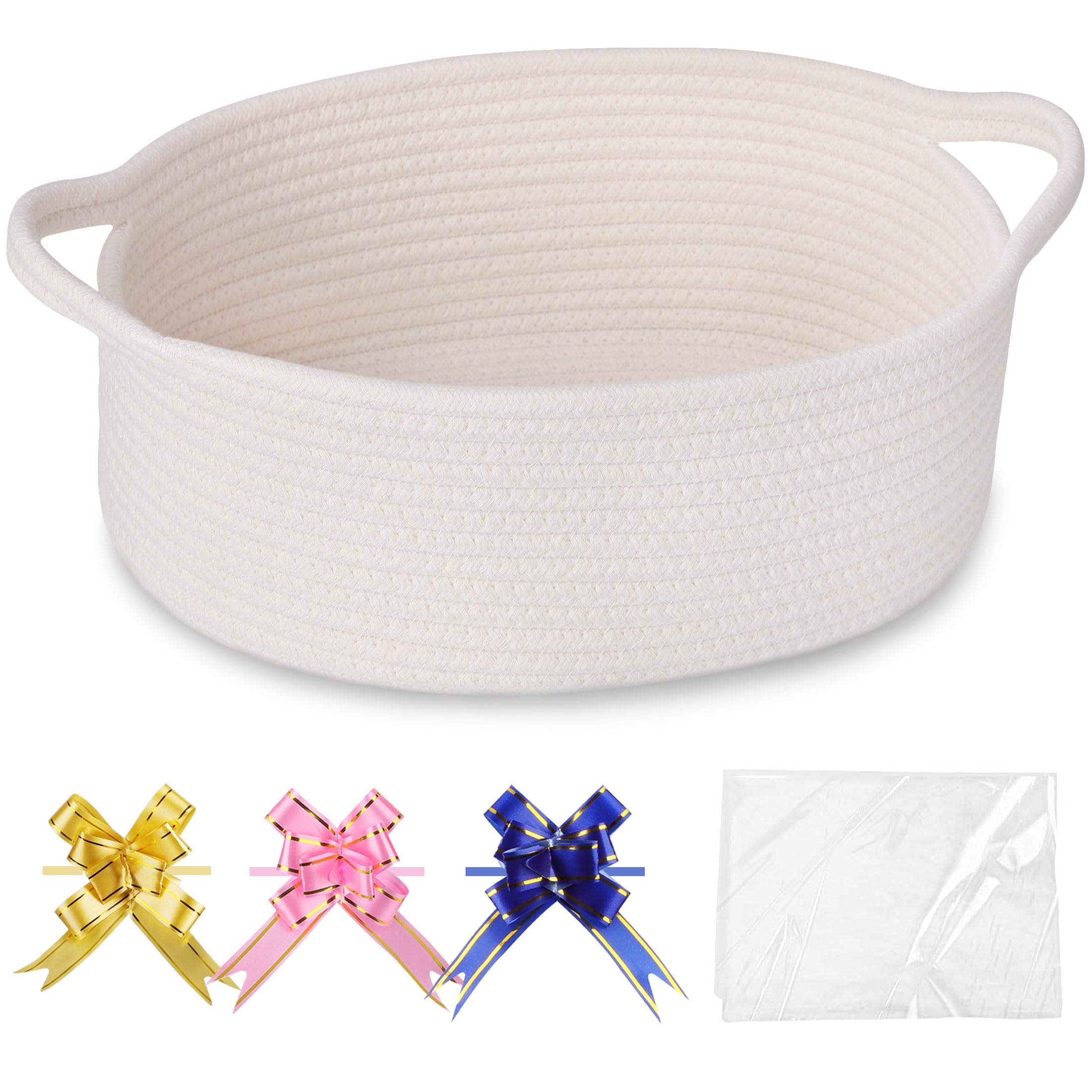 COMSE small woven basket with gift bags contents ready for gifting.