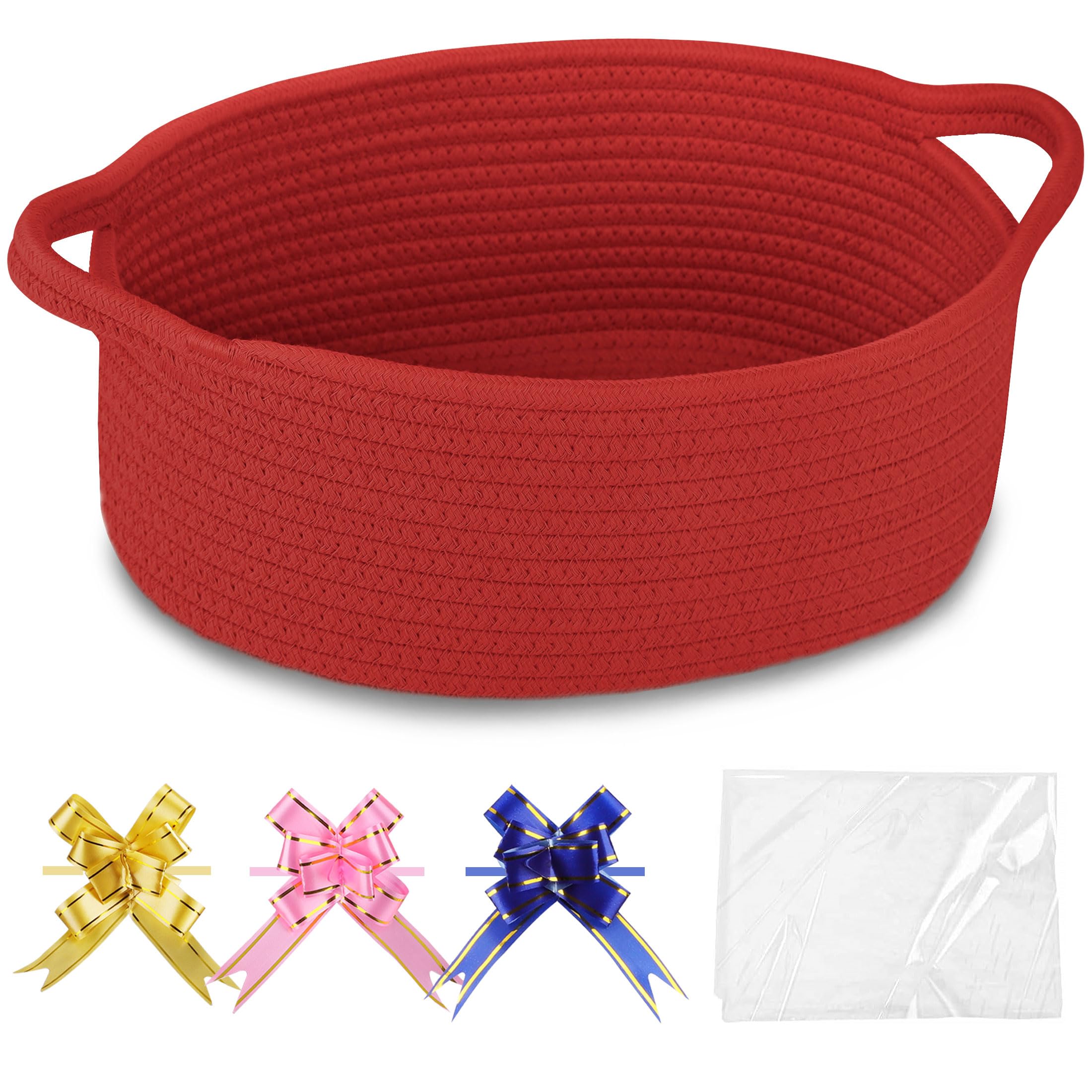 COMSE small woven basket with gift bags for organized storage and gifting