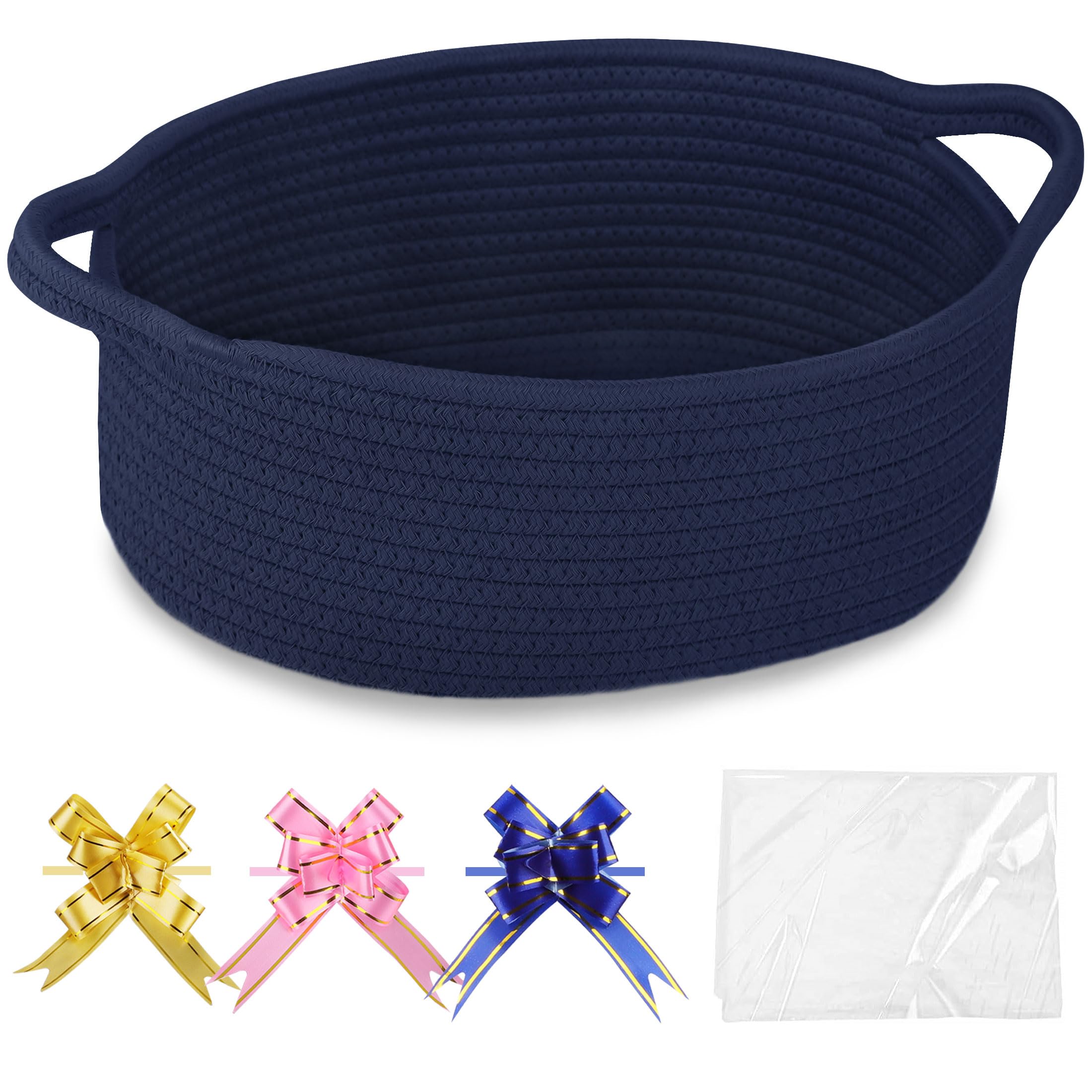 COMSE small woven basket with gift bags and ribbons for easy gifting