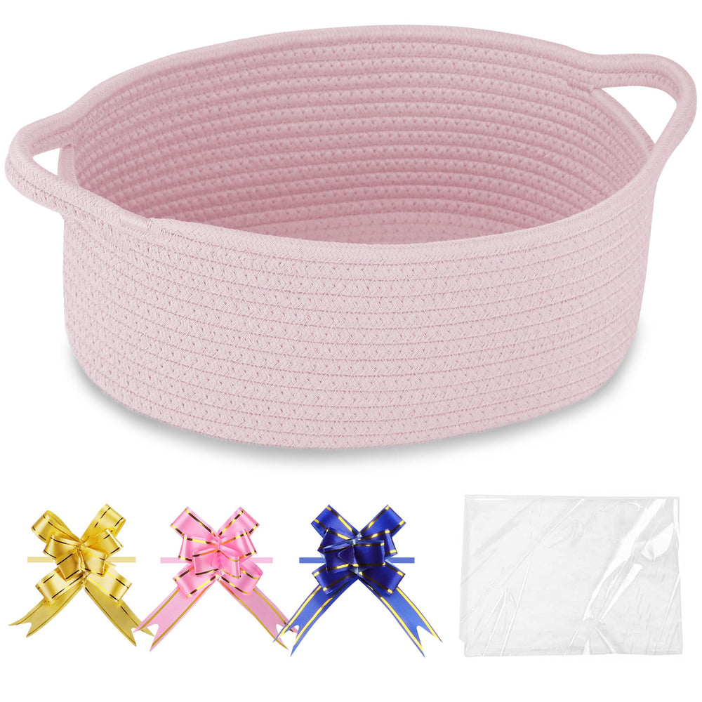 COMSE small woven basket with gift bags and ribbons for simple gift presentations.