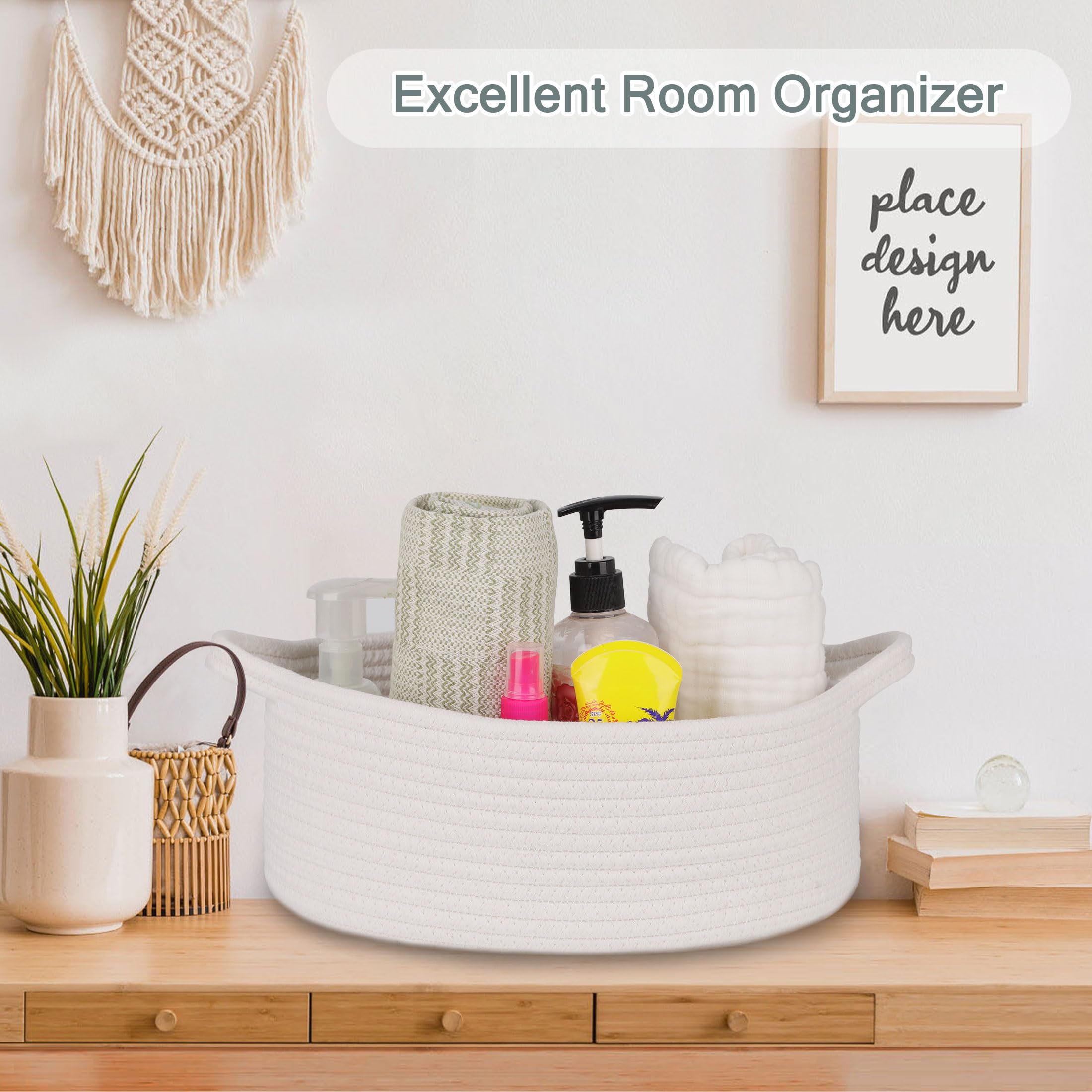COMSE basket organized on a bedroom shelf for small items.