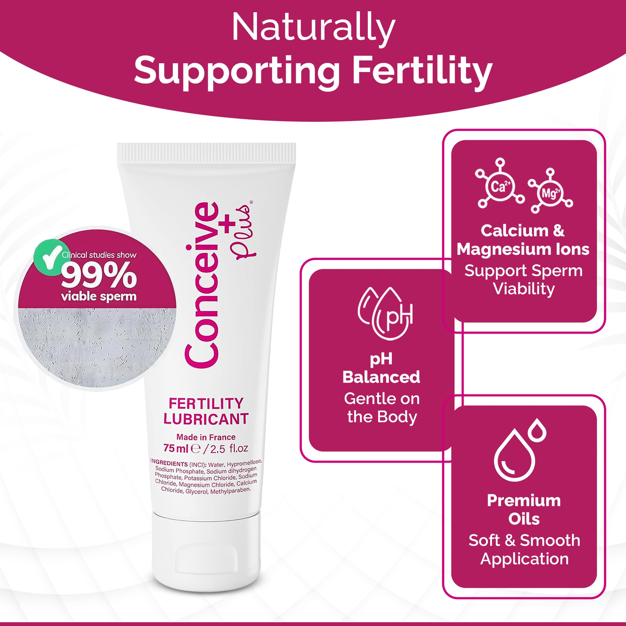 CONCEIVE PLUS minerals magnesium and calcium support a balanced environment for sensitive moments.