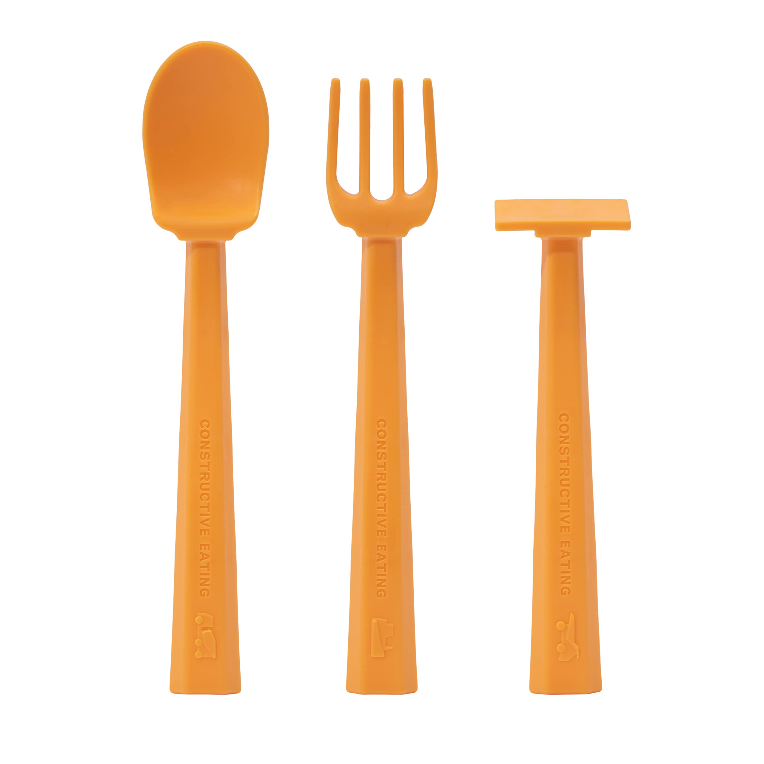 Constructive Eating plate supports baby-led weaning with engaging yellow truck design.