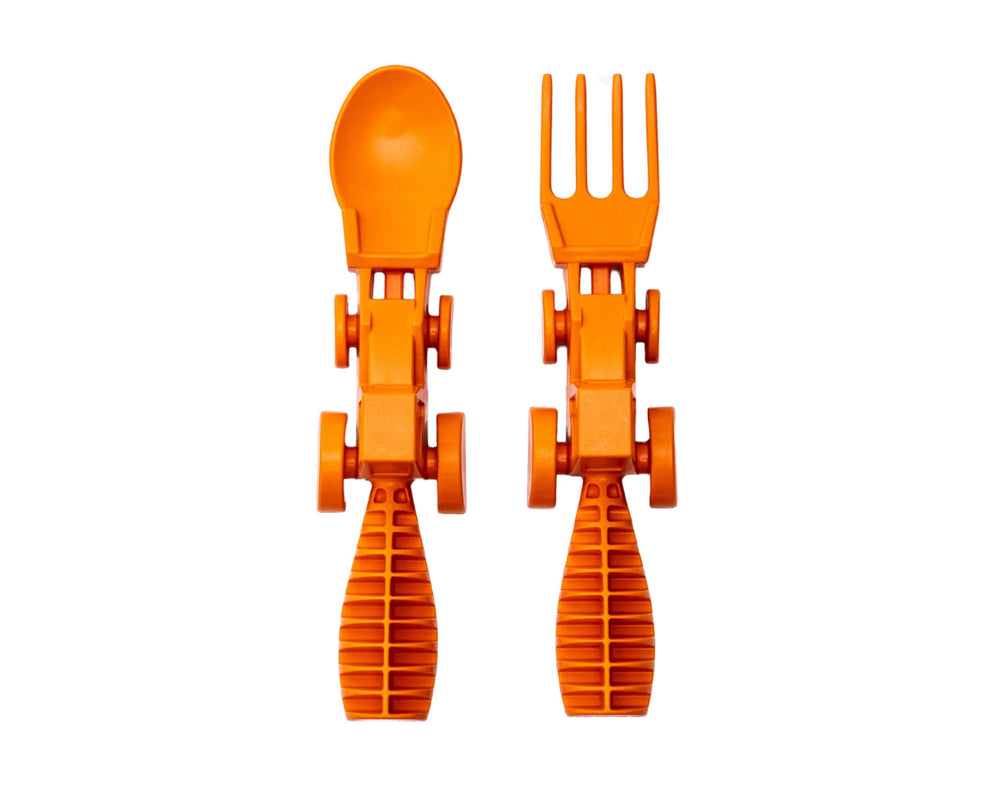 Constructive Eating BPA-free utensils designed for safe, dishwasher-clean convenience during family dinners.