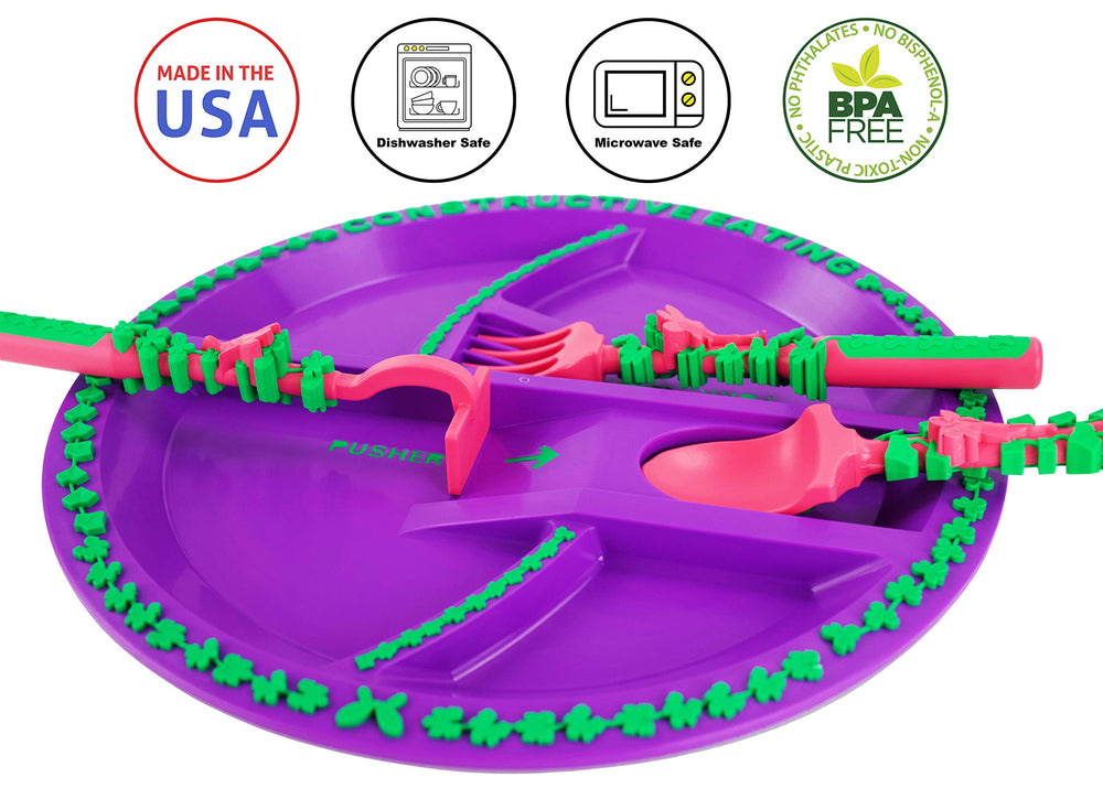 Constructive Eating Garden Fairy dining set in use during playful family mealtime.