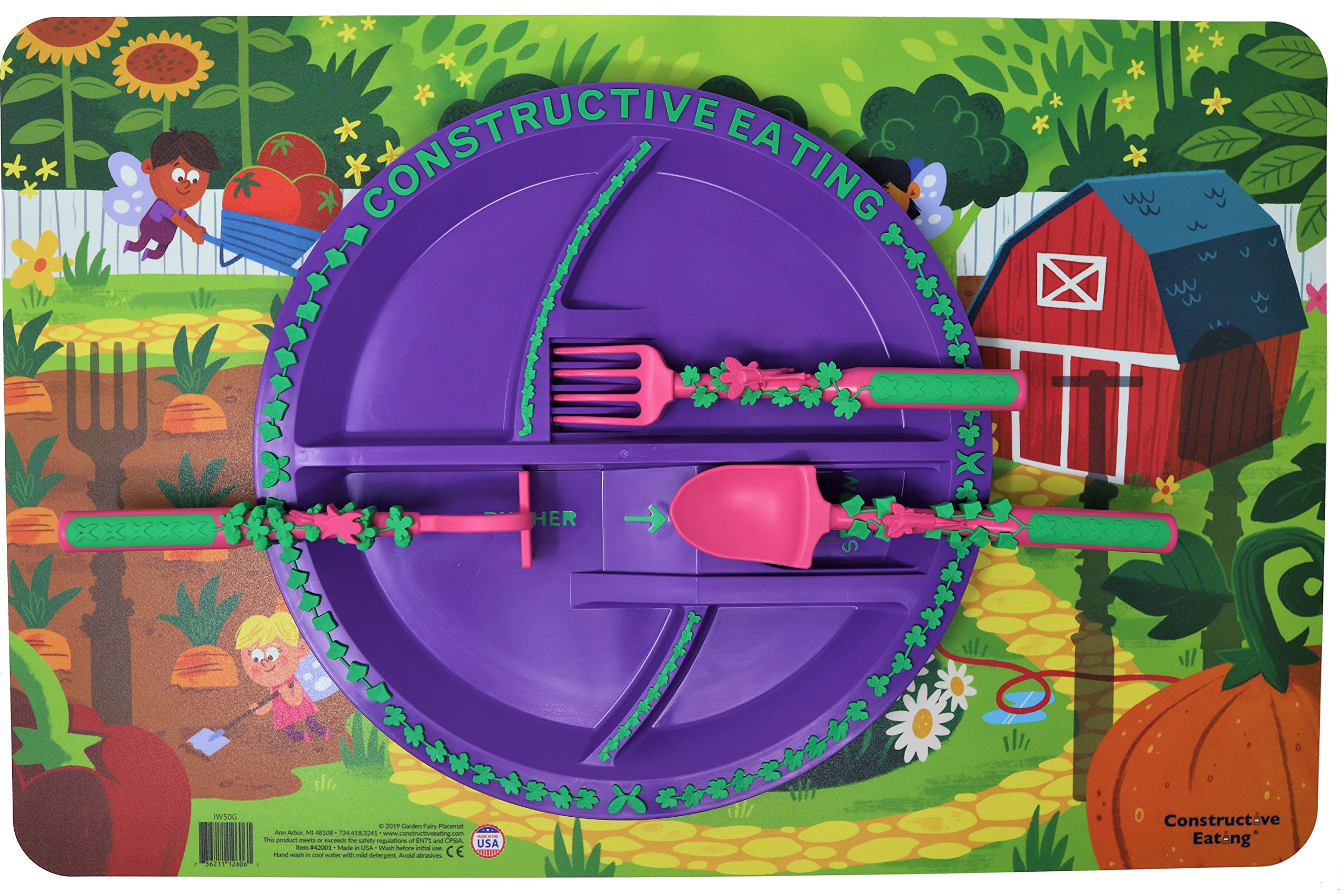 Constructive Eating Garden Fairy plate showcases colorful design for playful, mess-minimized meals.