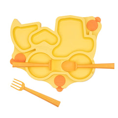 Constructive Eating suction base plate adheres to the table for mess-free meals.