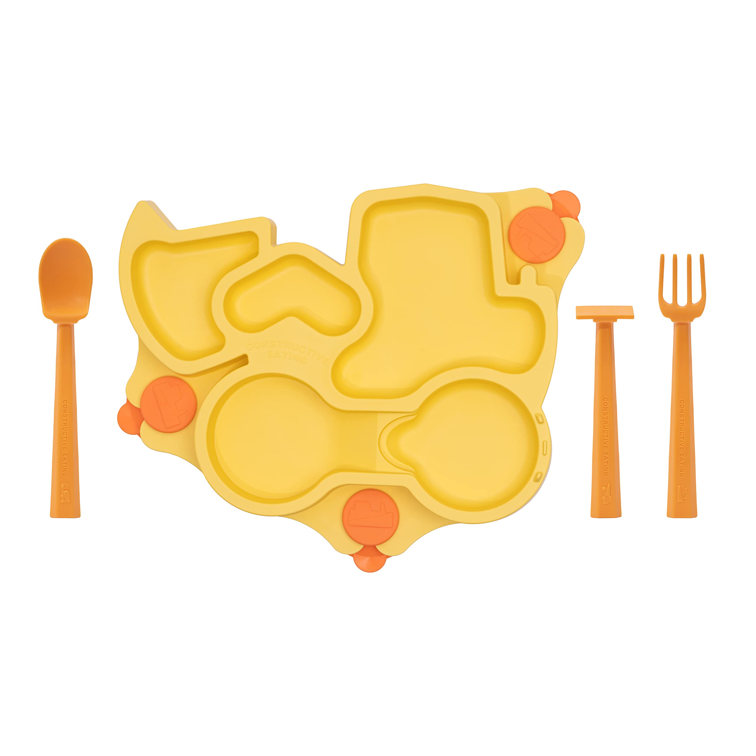 Constructive Eating plate made in USA emphasizes quality materials and safety for everyday use.