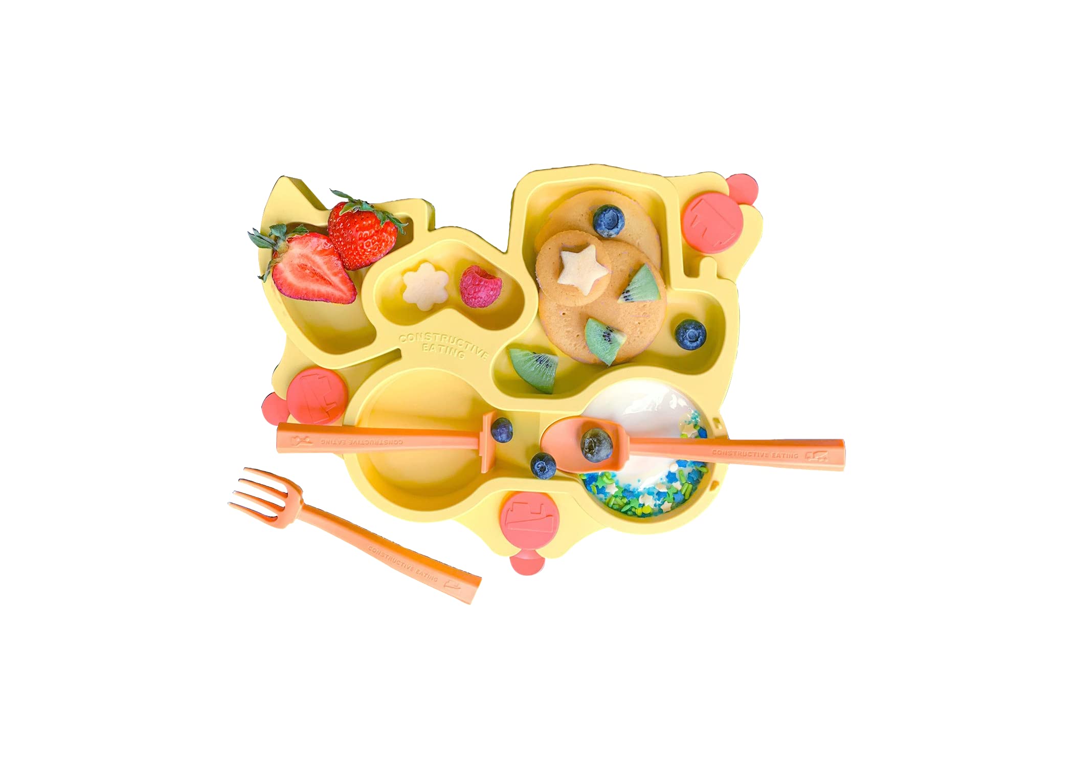 Constructive Eating suction plate sticks securely to tables during mealtime.