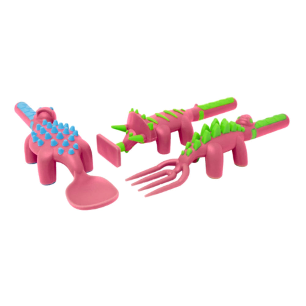 Constructive Eating toddler dinosaur utensils pack promotes independent feeding with durable USA-made quality.
