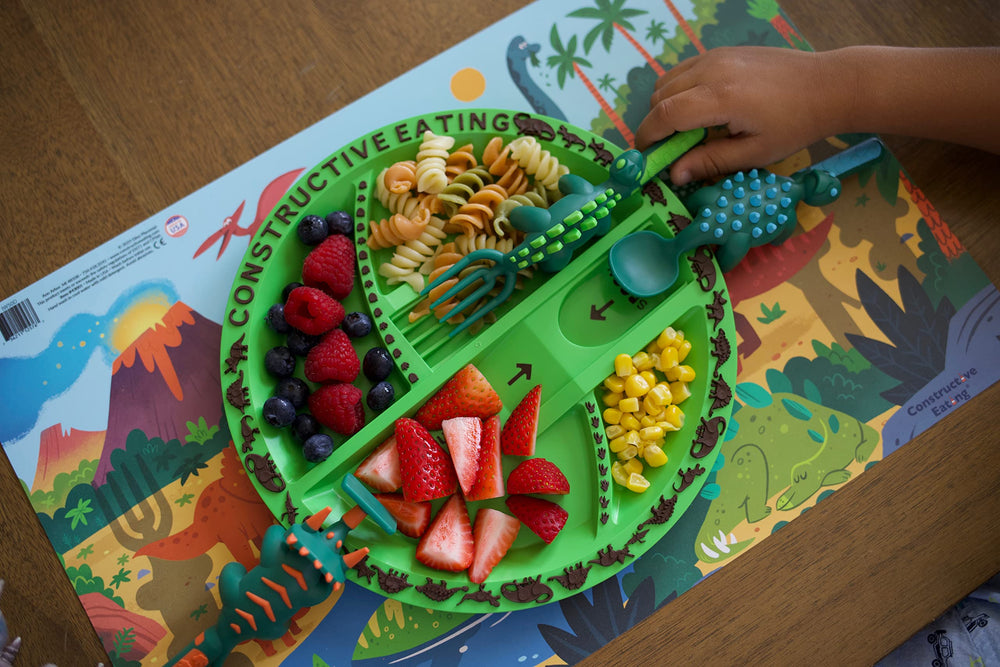 Constructive Eating toddler-utensils-closeup shows easy grip design for toddlers.