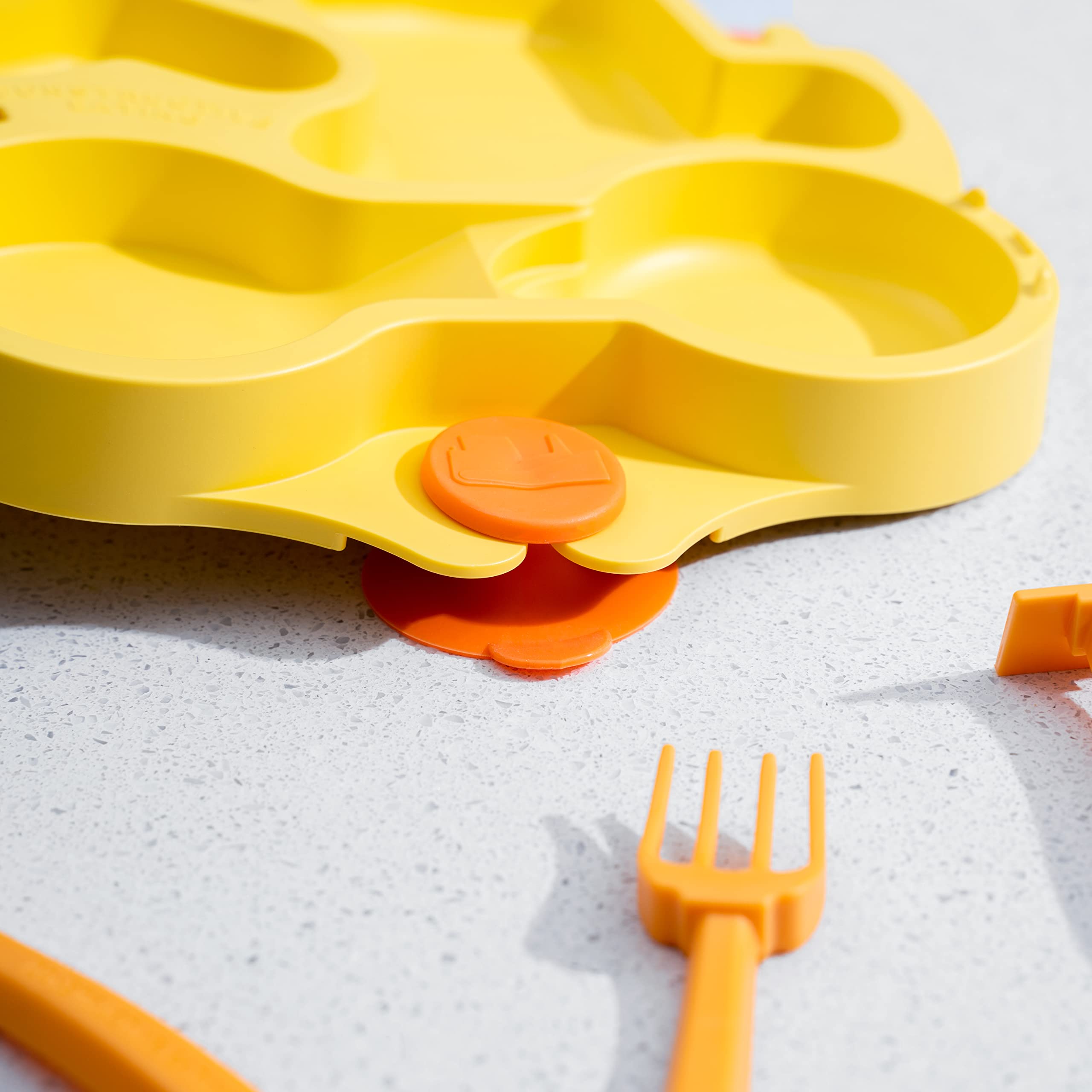 Constructive Eating utensils set features kid-friendly shapes to encourage self-feeding.
