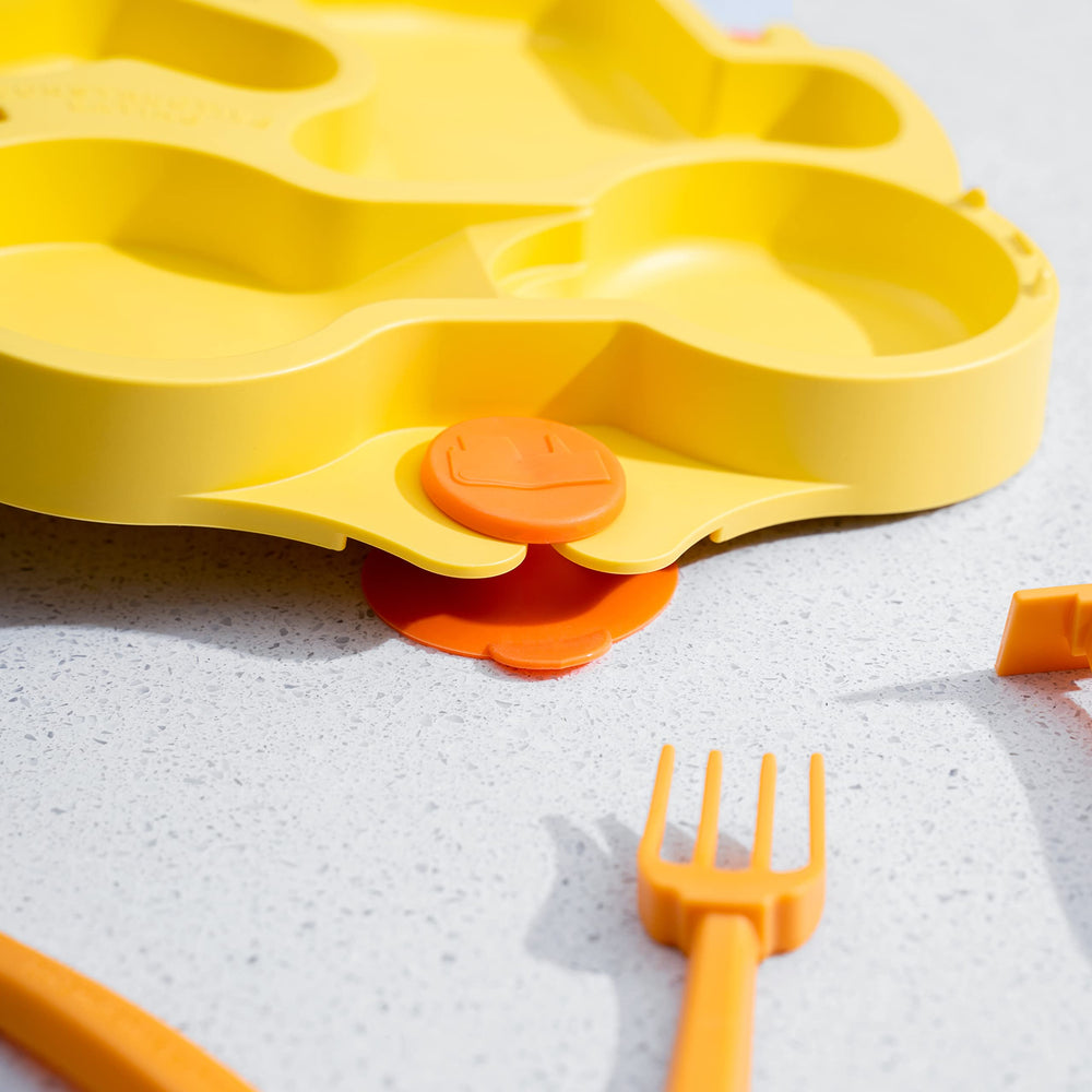 Constructive Eating utensils set features kid-friendly shapes to encourage self-feeding.