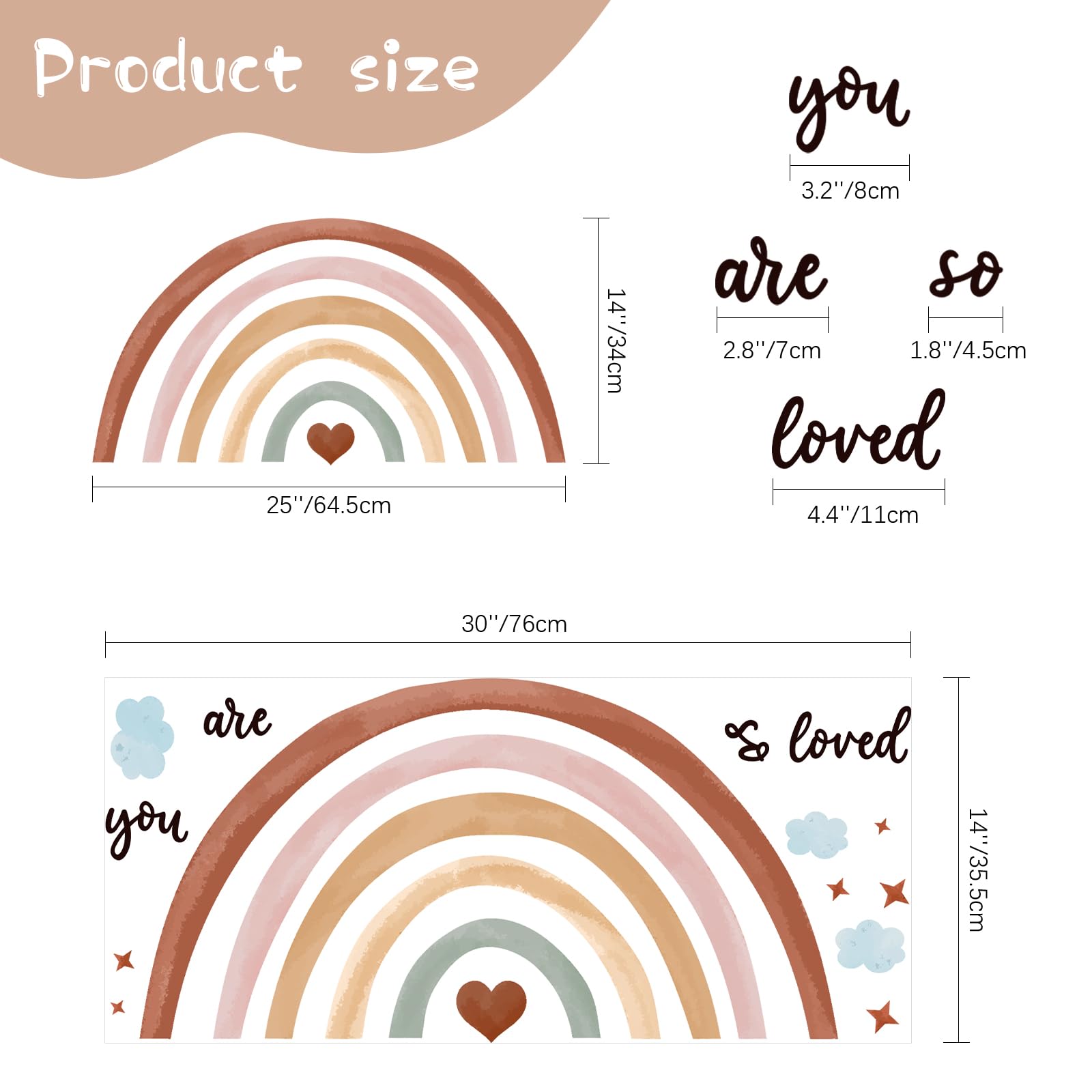 Containlol Rainbow wall decal hearts introduce playful sentiment for nursery.