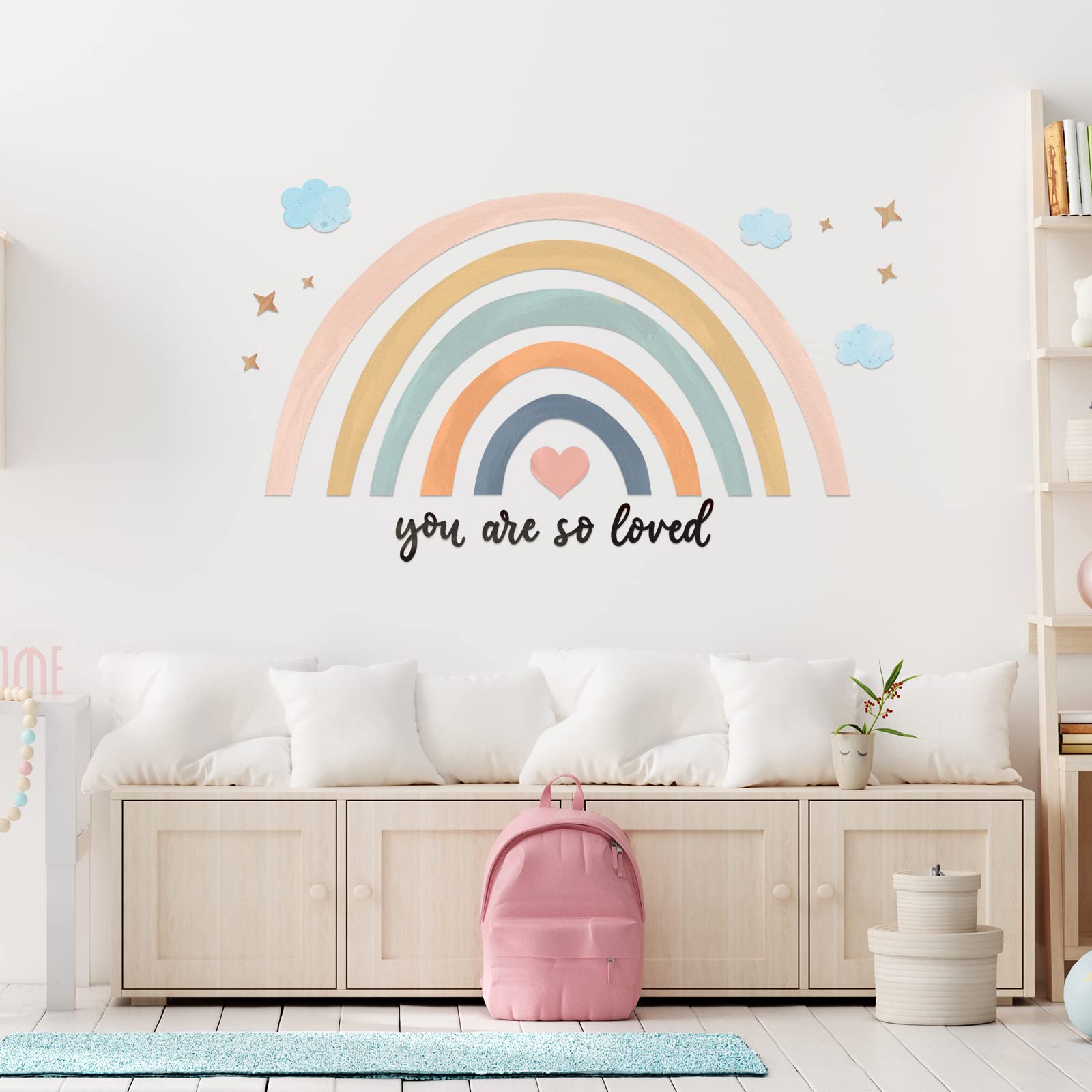 Containlol rainbow wall decal packaging showing size 76 x 35 cm.