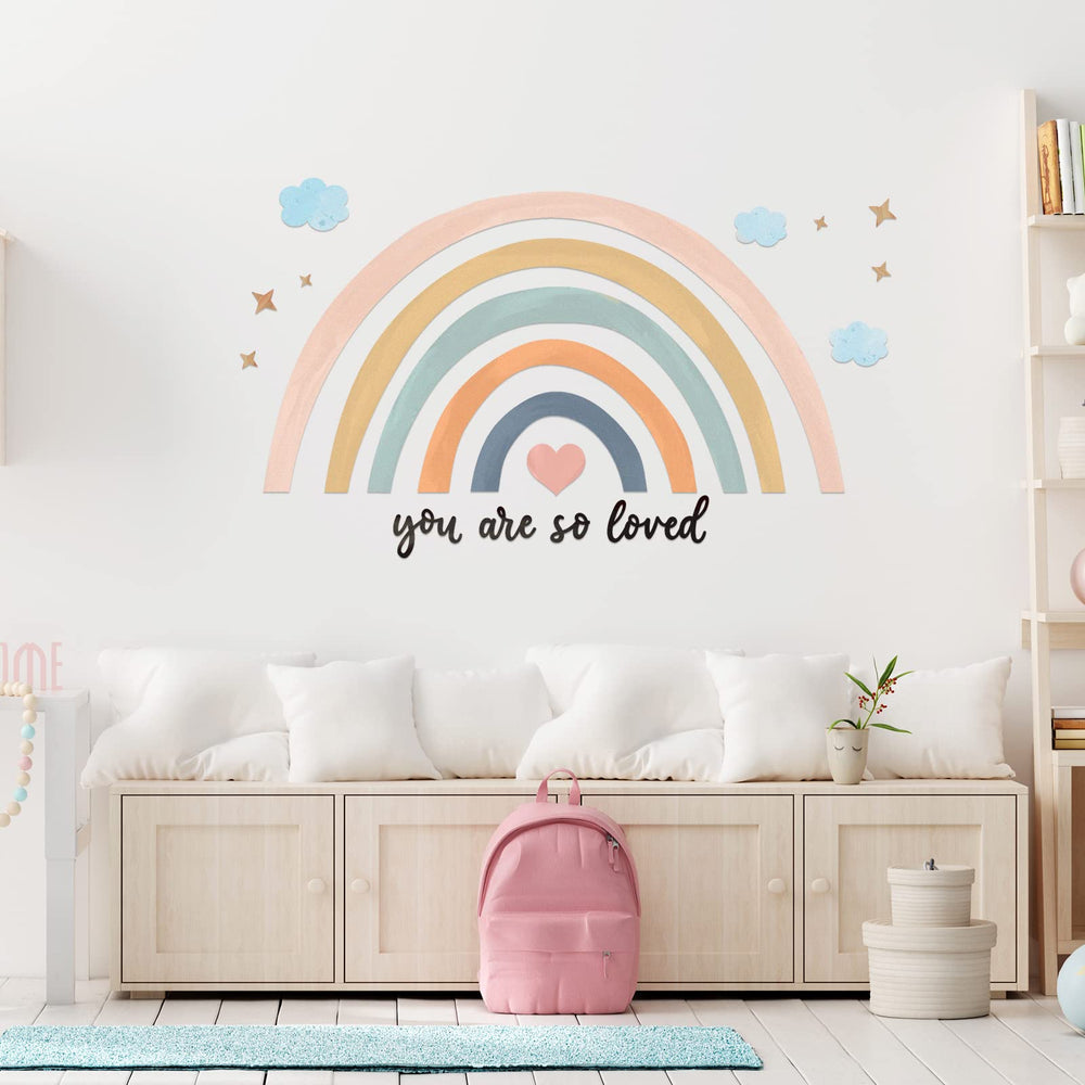 Containlol rainbow wall decal packaging showing size 76 x 35 cm.