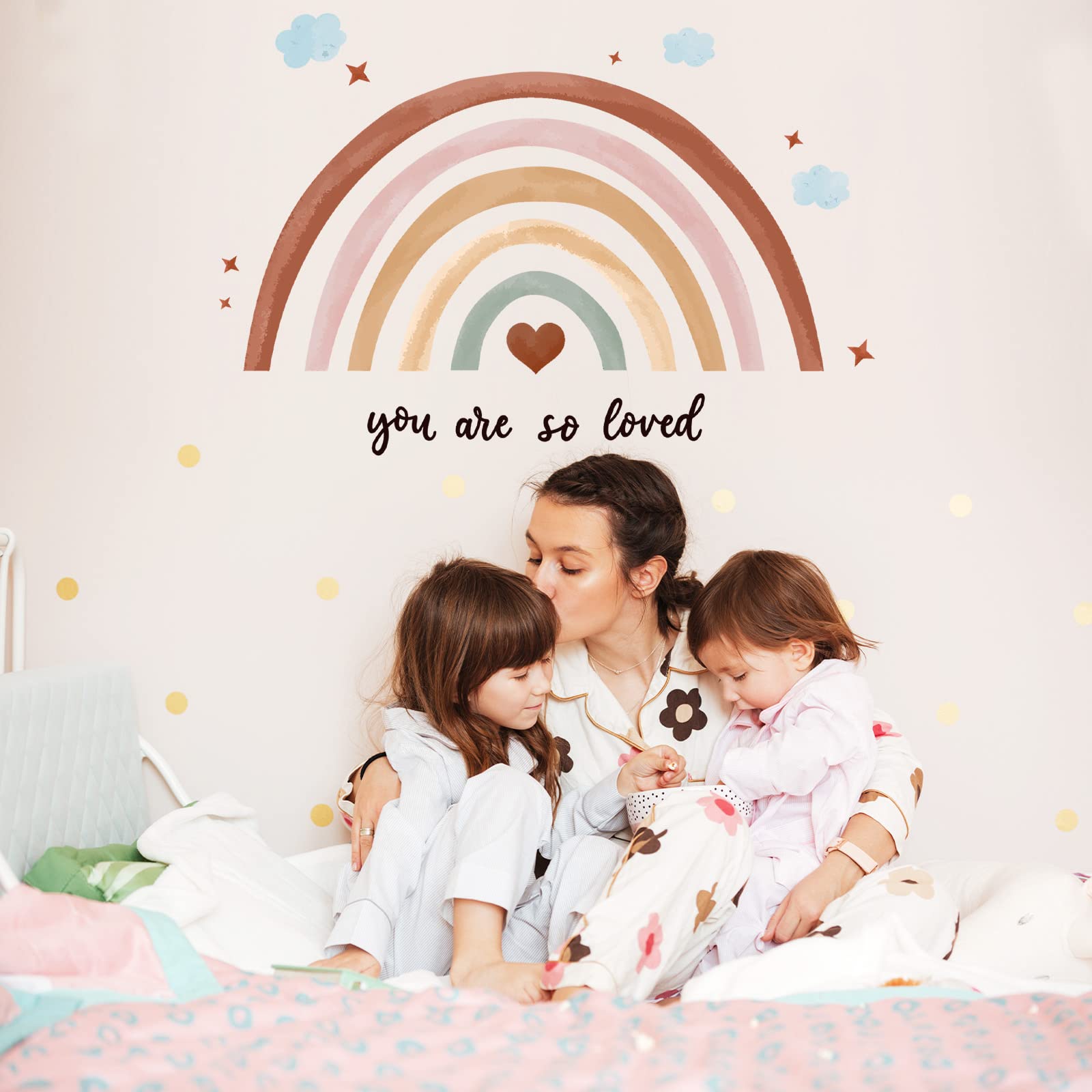 Containlol Rainbow wall decal pastel colors brighten playroom walls.