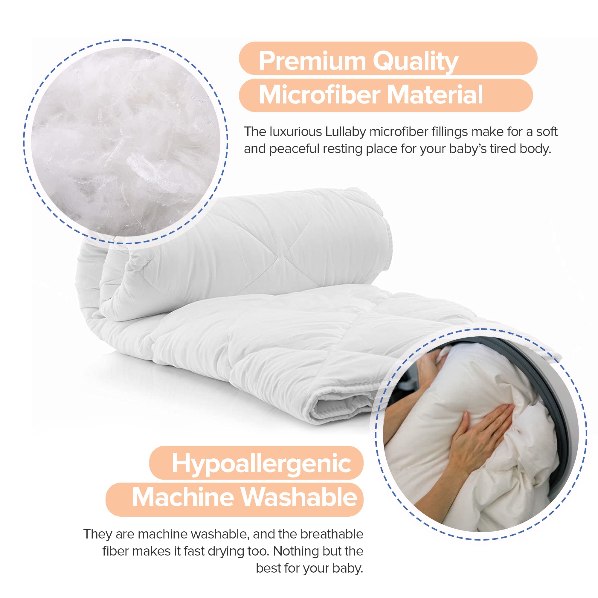 Continental Bedding comforter white fabric highlights hypoallergenic and machine washable design for quick cleanups.
