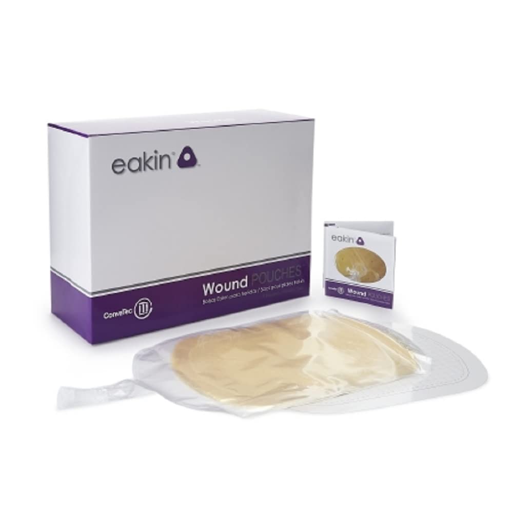 ConvaTec Eakin Wound Pouch, transparent pouch with remote drainage for secure drainage management and skin protection.