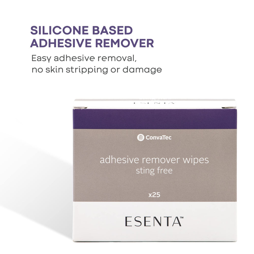 ConvaTec ESENTA spray bottle close-up, alcohol-free and sting-free adhesive removal