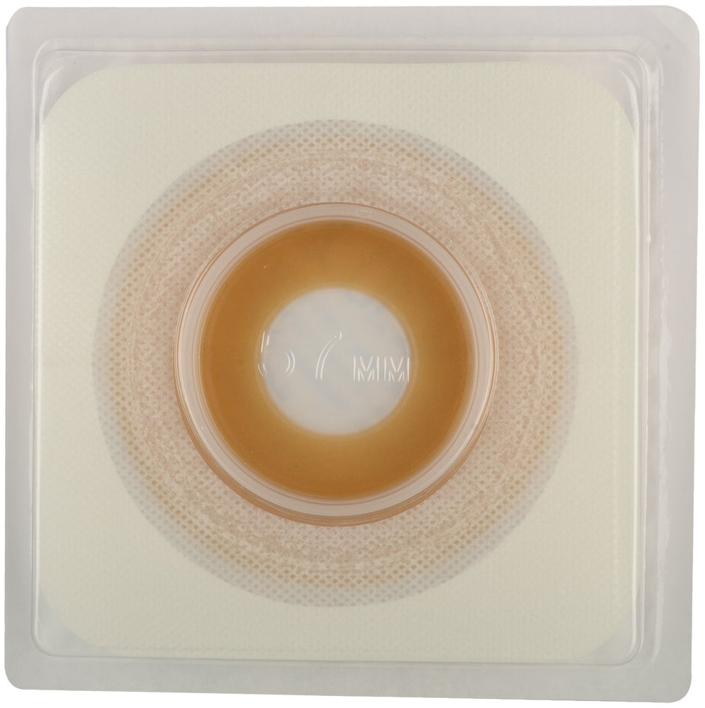 ConvaTec Natura Durahesive moldable convex barrier with 57mm flange for secure, contour-friendly fit.