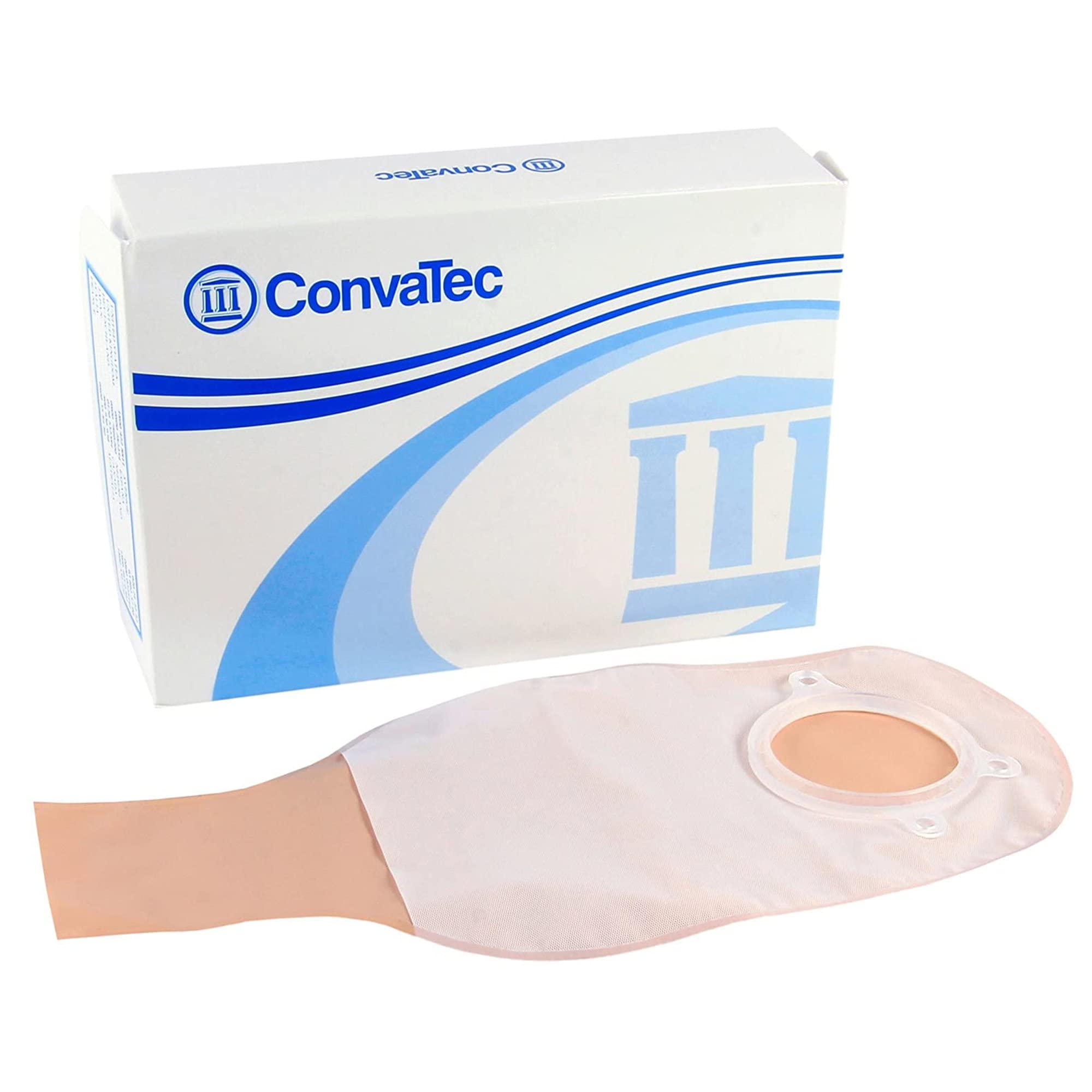 ConvaTec Sur-Fit Natura drainable pouch with 57mm flange, opaque 12in, comfortable panel for daily wear.