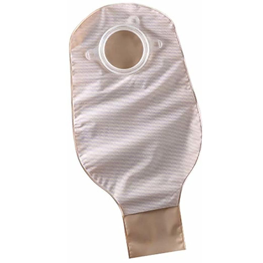 ConvaTec SUR-FIT Natura drainable pouch with opaque flange color blends with skin and clothing.