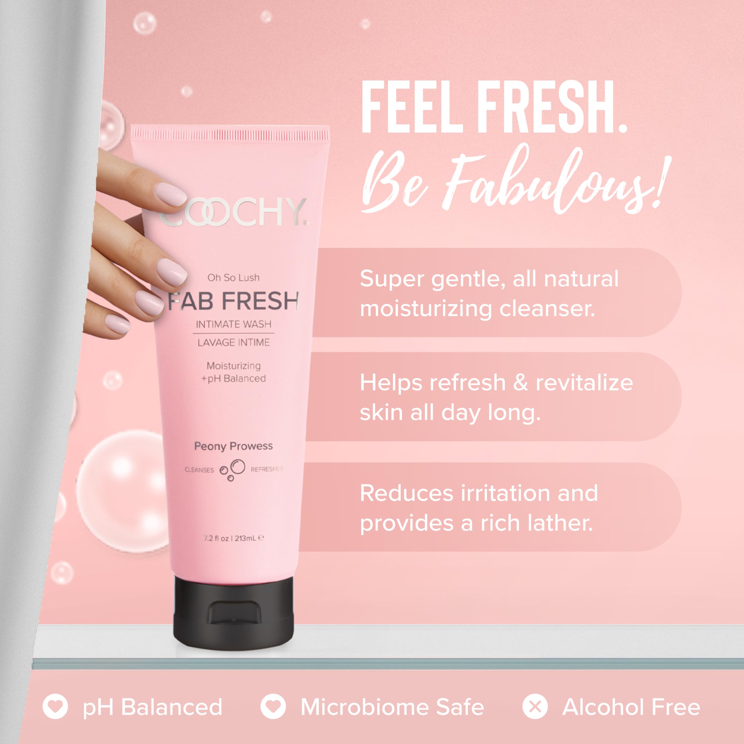 Coochy Fab Fresh foam application shows gentle lather for sensitive areas.