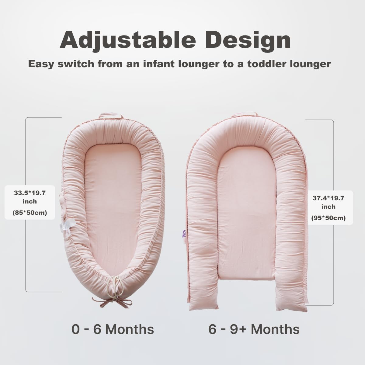 CoocooBaby adjustable ends highlight growth-friendly design for evolving positions.