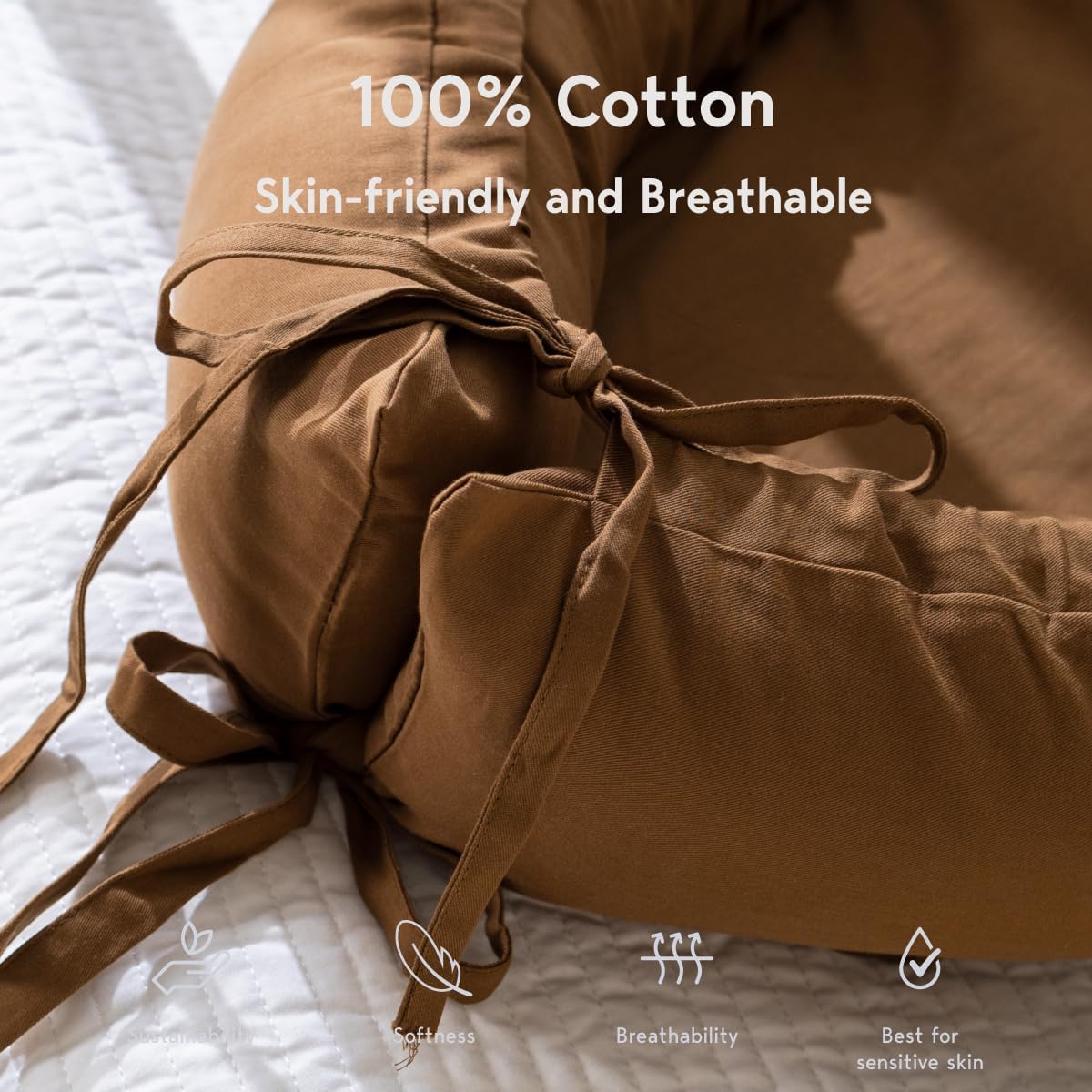 CooCooBaby baby nest cover, reversible two-sided, provides breathable comfort for everyday use.