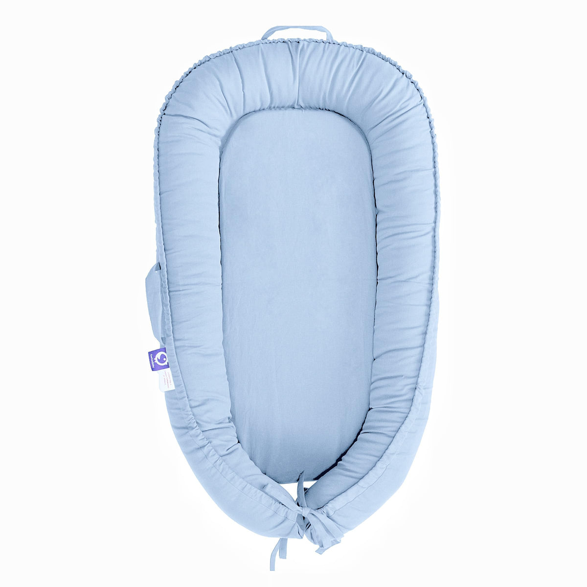 CooCooBaby infant lounger blue, front view, cozy support for early moments.