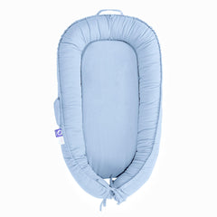 CooCooBaby infant lounger blue, front view, cozy support for early moments.