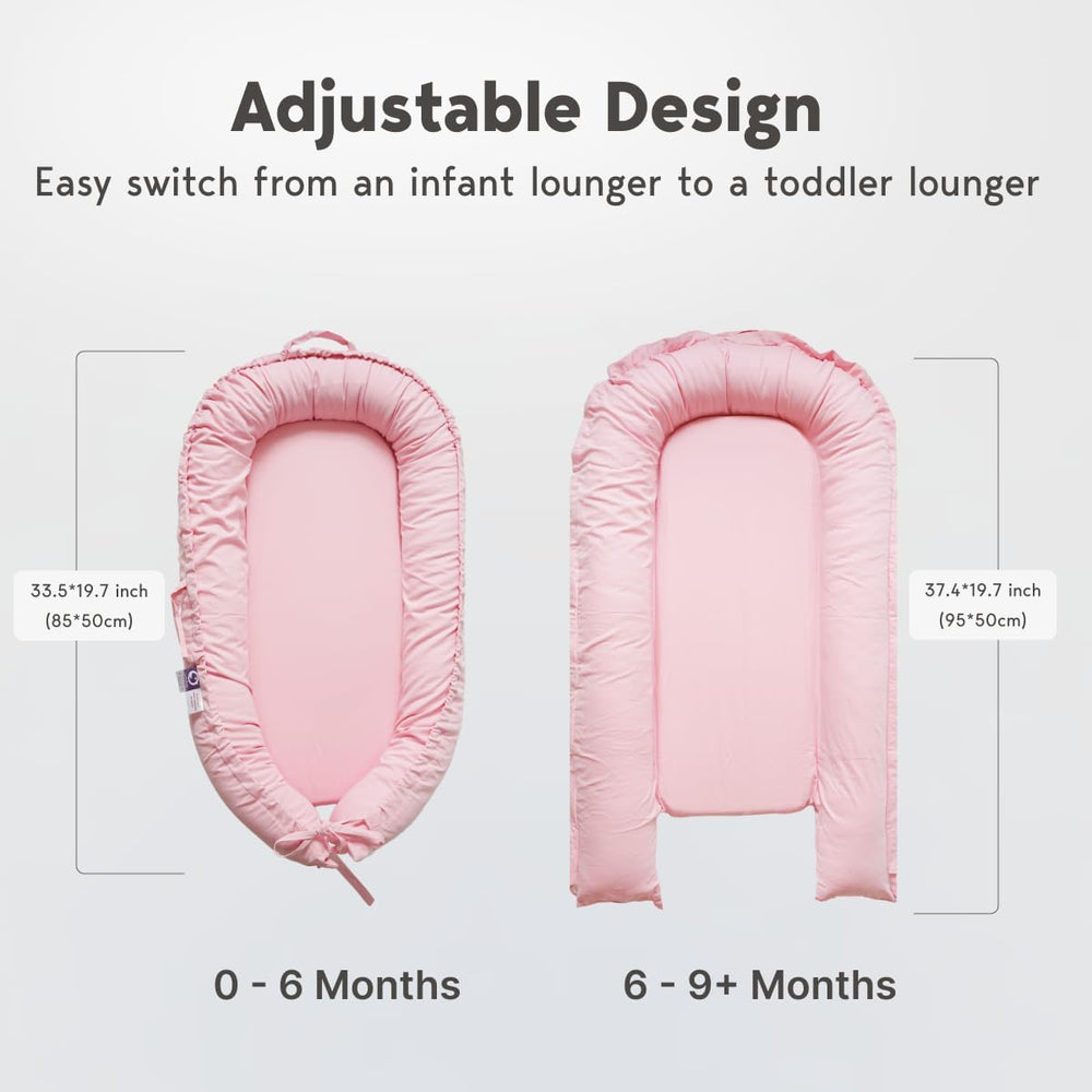 CooCooBaby lounger safety labels indicate non-toxic materials and safety certifications