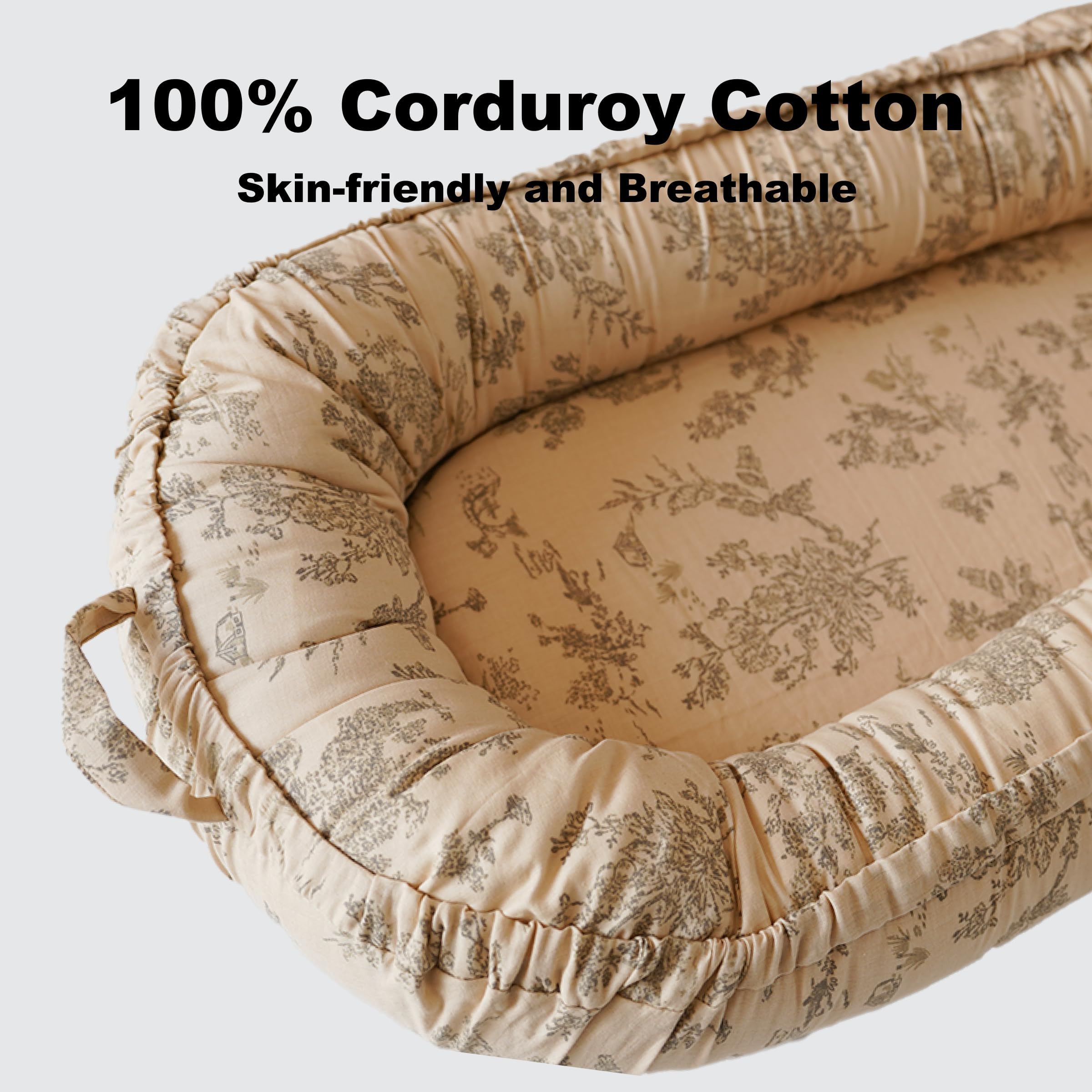 CooCooBaby Poem Muslin cover shown for safe tummy time and relaxed resting.