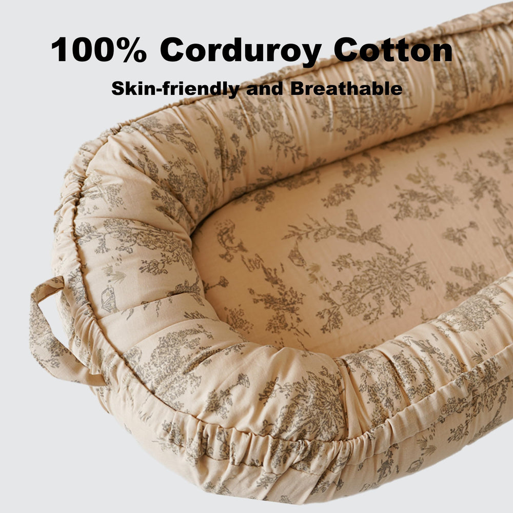 CooCooBaby Poem Muslin cover shown for safe tummy time and relaxed resting.