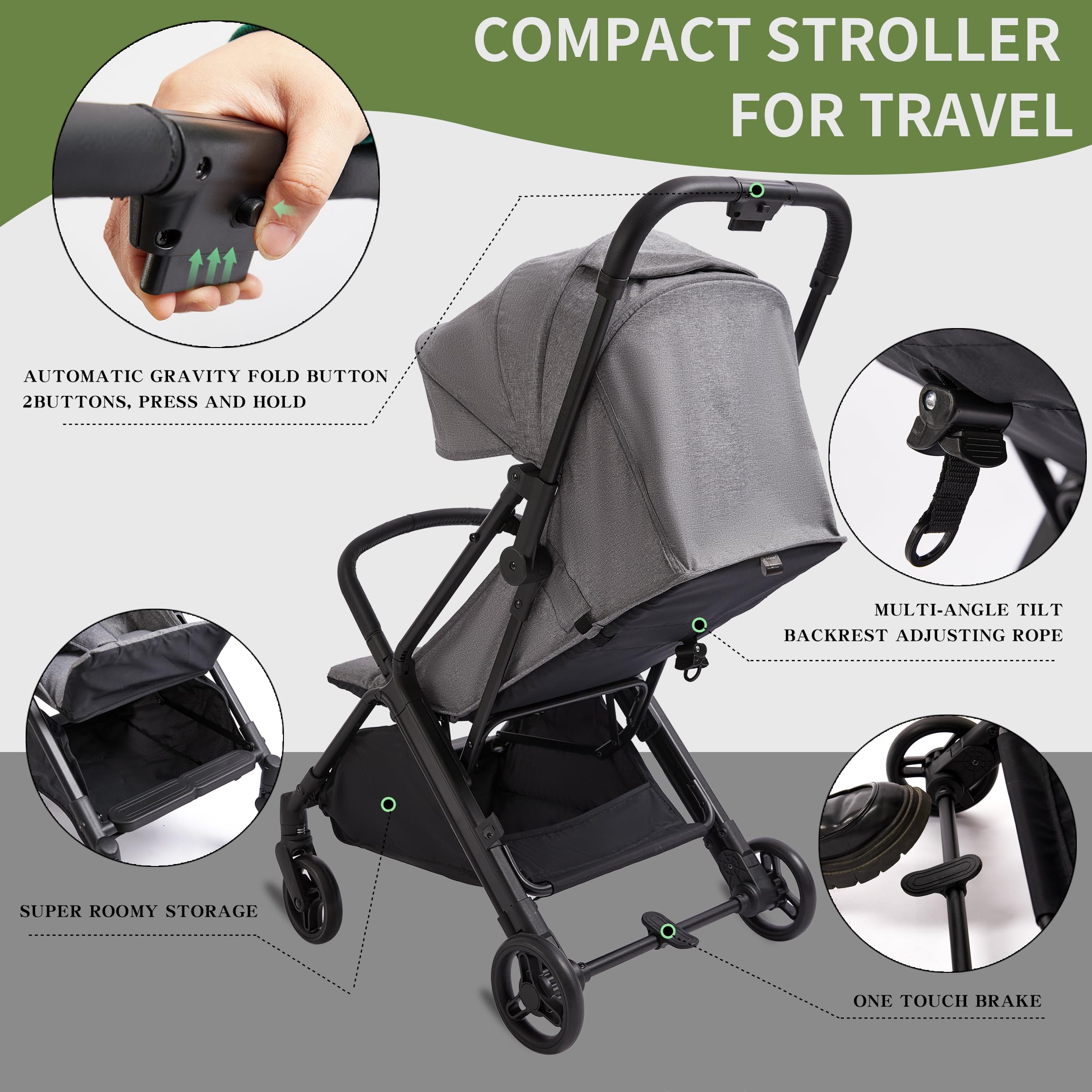 Cool Kids 4-position canopy protects baby from sun and rain.