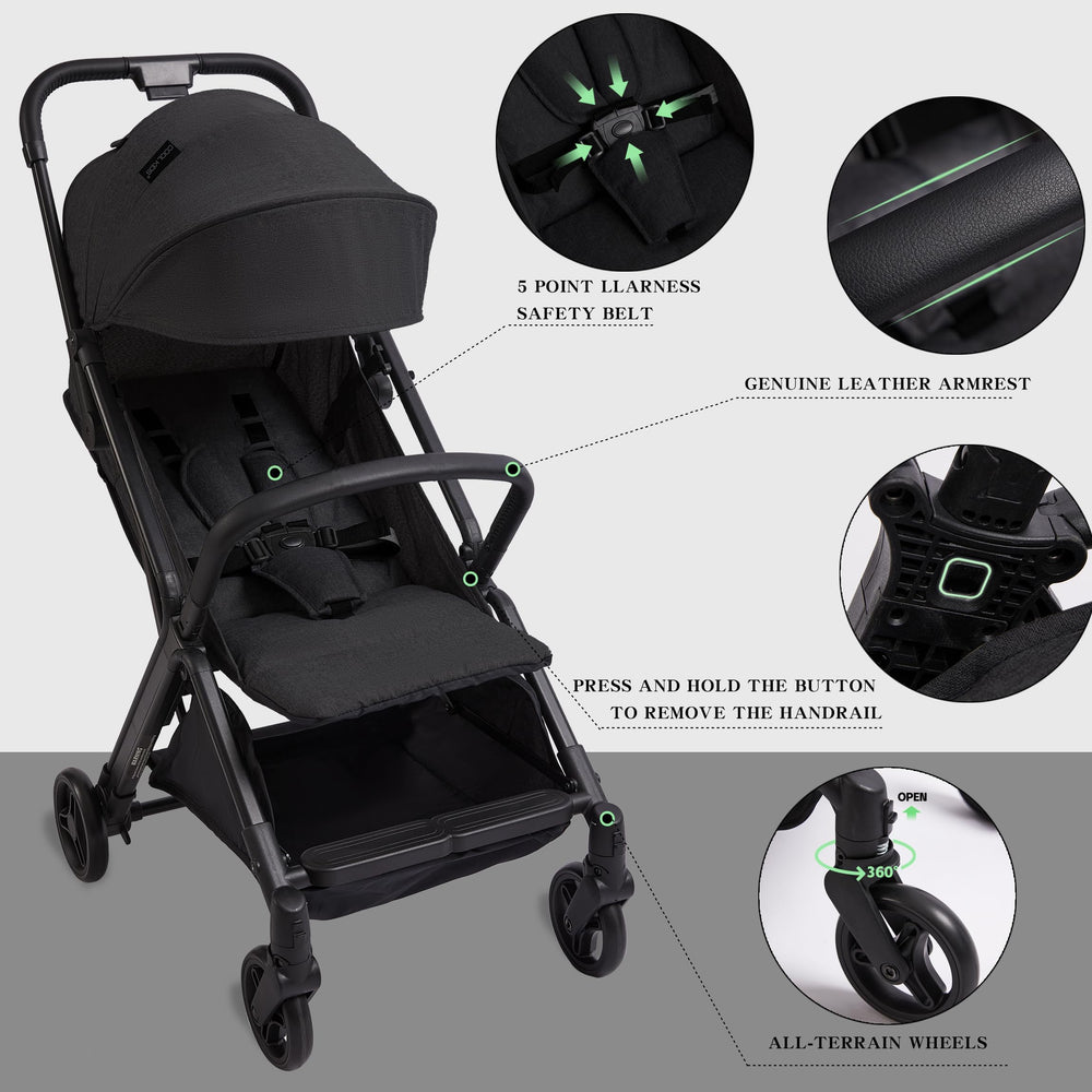 COOL KIDS stroller features a secure 5-point harness for child safety.