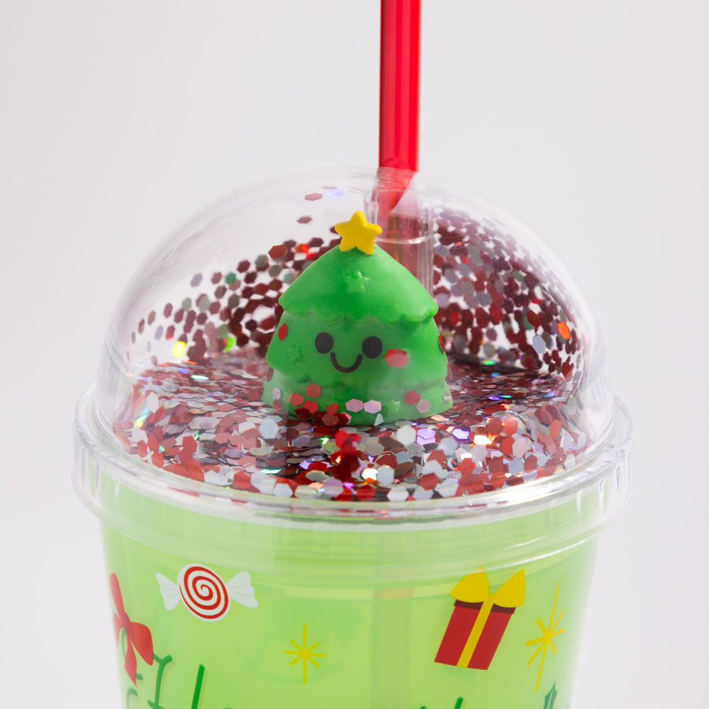 Cool Things Corp glitter-pom lid adds playful shimmer during celebrations.