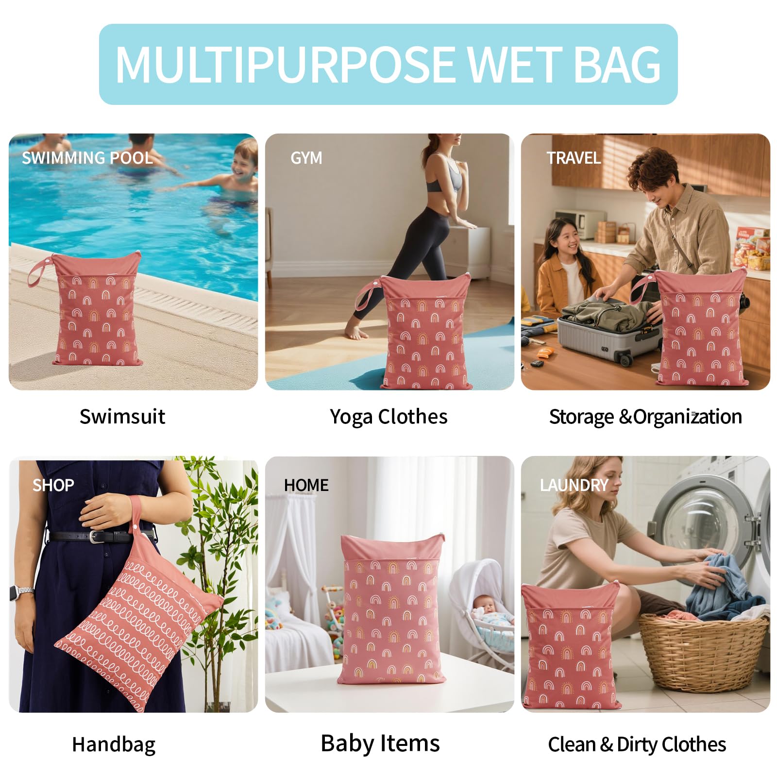 CoolaPeach wet bag measures 11.8 by 15.7 inches and holds 5–7 diapers