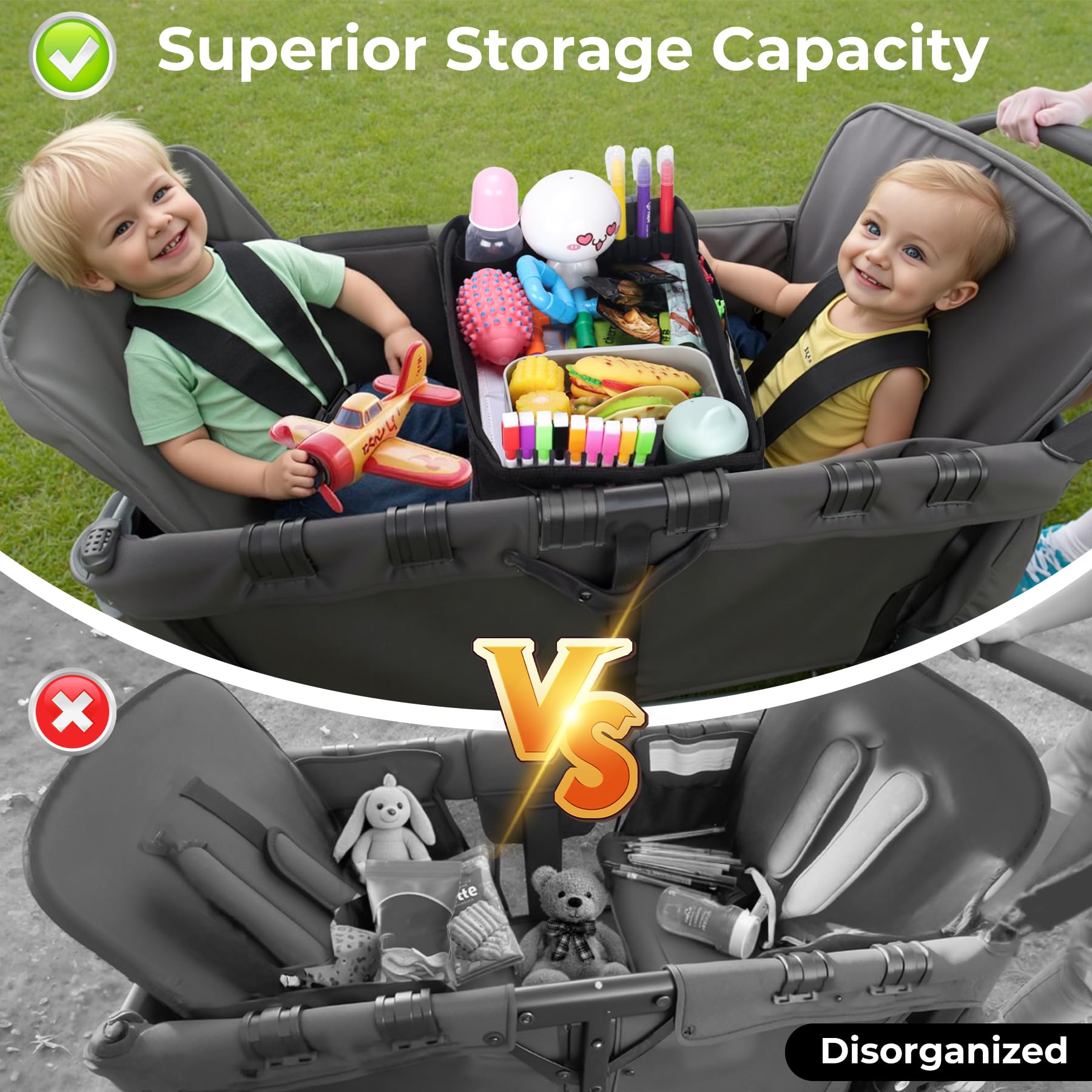 COOLBEBE W2 tray with cup holders for easy drinks access.