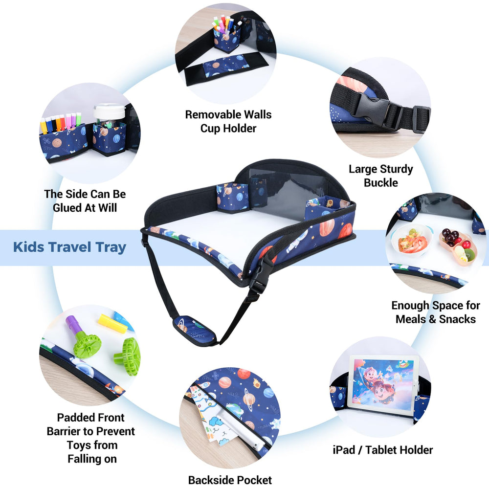 COOLBEBE travel tray blue space folded, compact and easy to store.