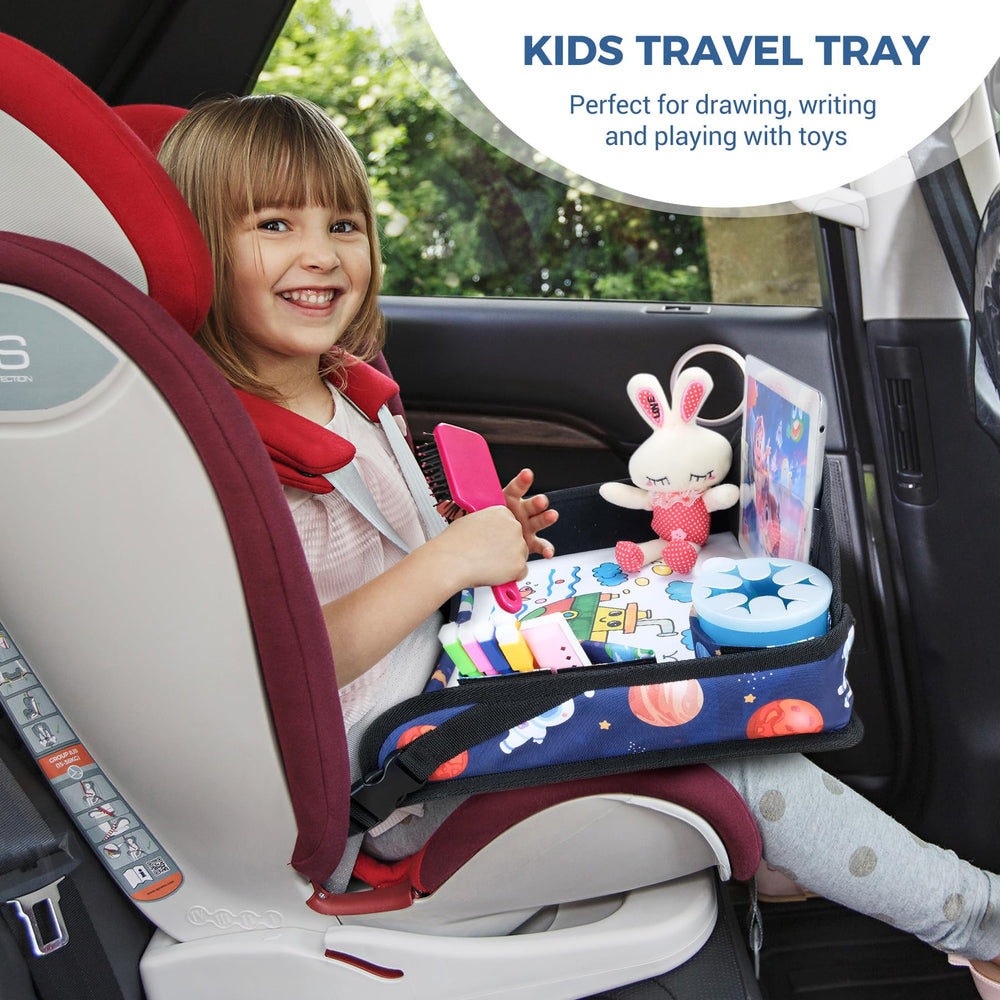 COOLBEBE travel tray blue space soft foam edge protects kids.
