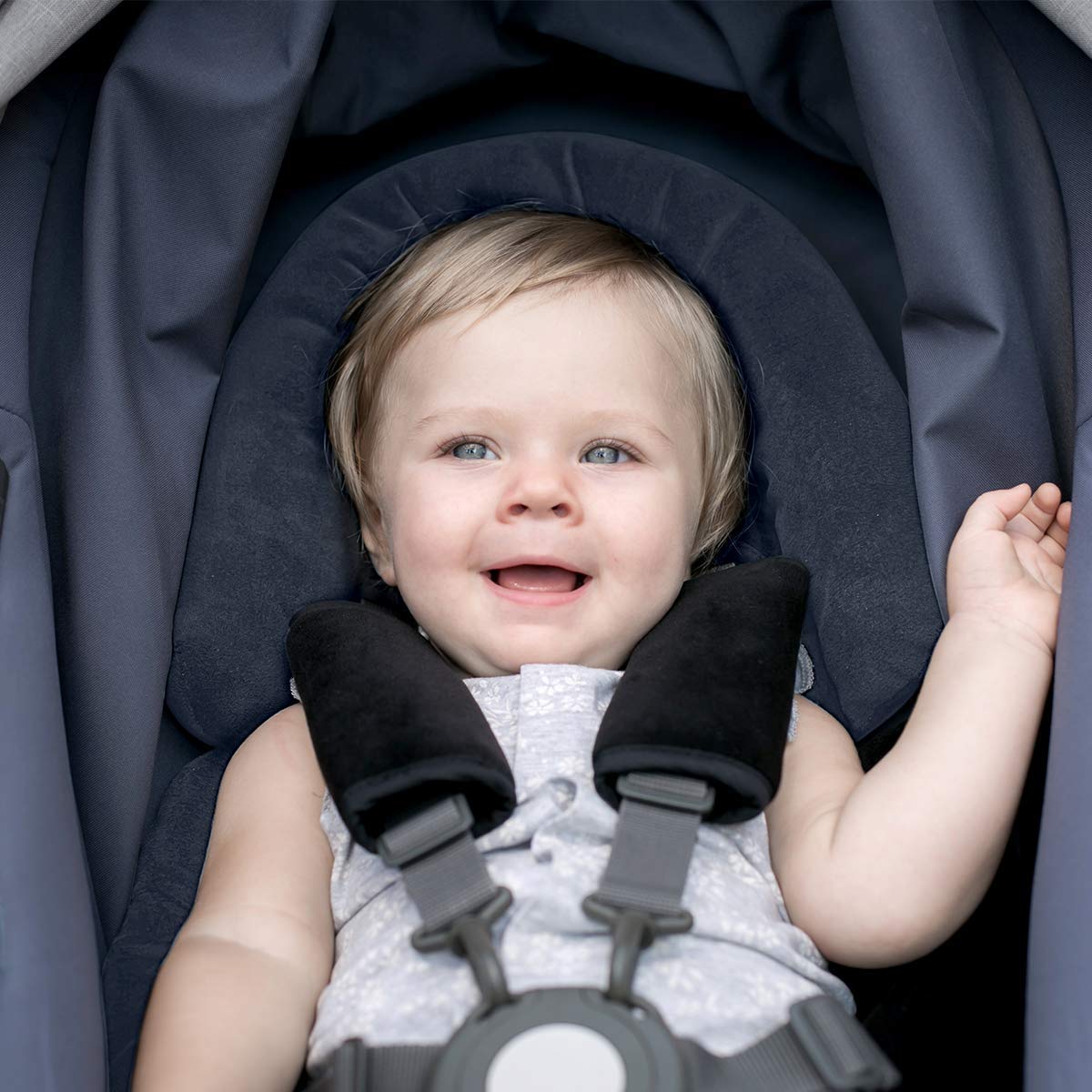 COOLBEBE 3-in-1 stroller cushion keeps the baby cozy on walks.
