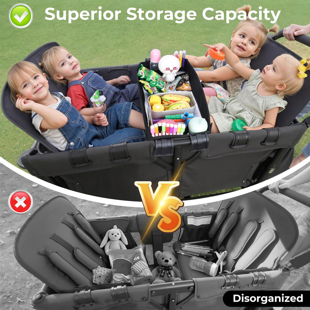 COOLBEBE wagon organizer includes four mesh pockets and cup holders for belongings.