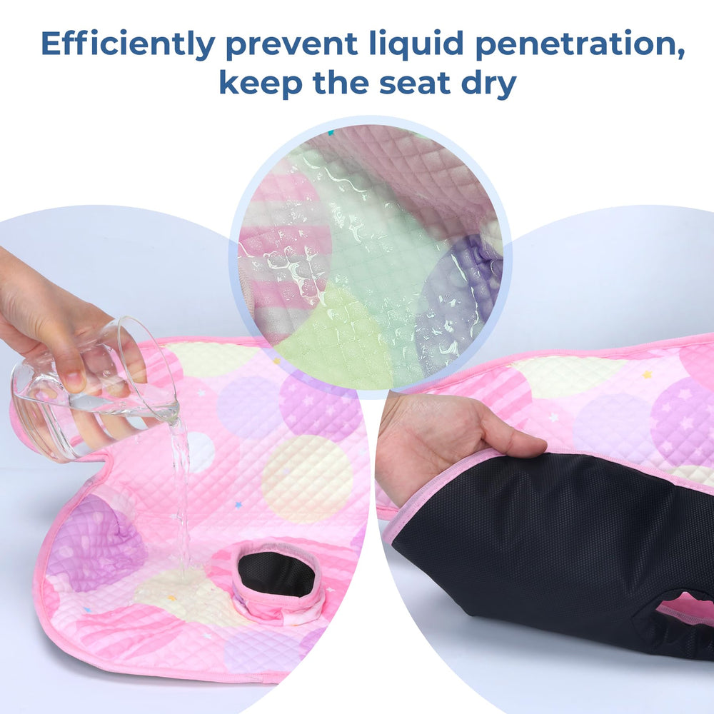 COOLBEBE waterproof pad with leak-proof layer prevents spills from reaching upholstery.